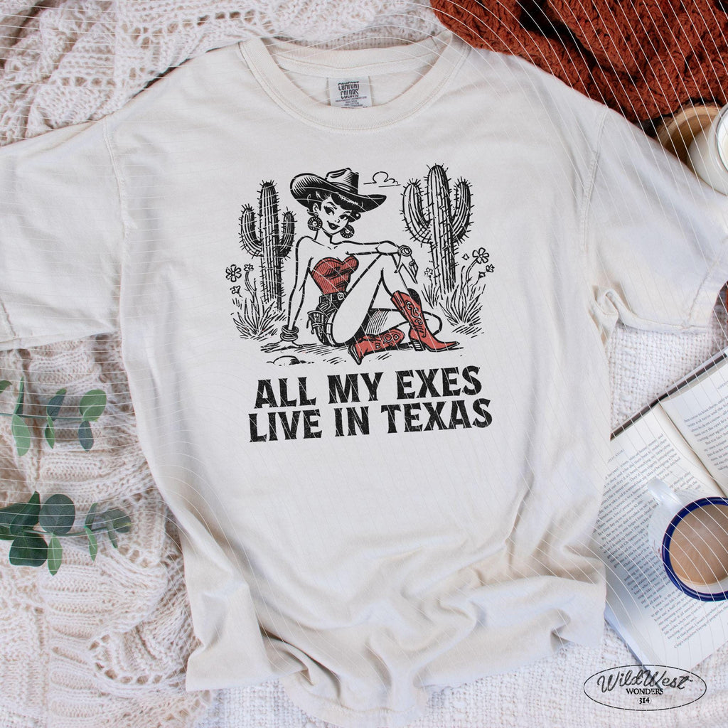 My Exes Live in Texas PNG Western Cowgirl Png Trendy vintage retro comic Valentine's Day Gift for Her for Tees Wall art, Stickers, Tote Bags