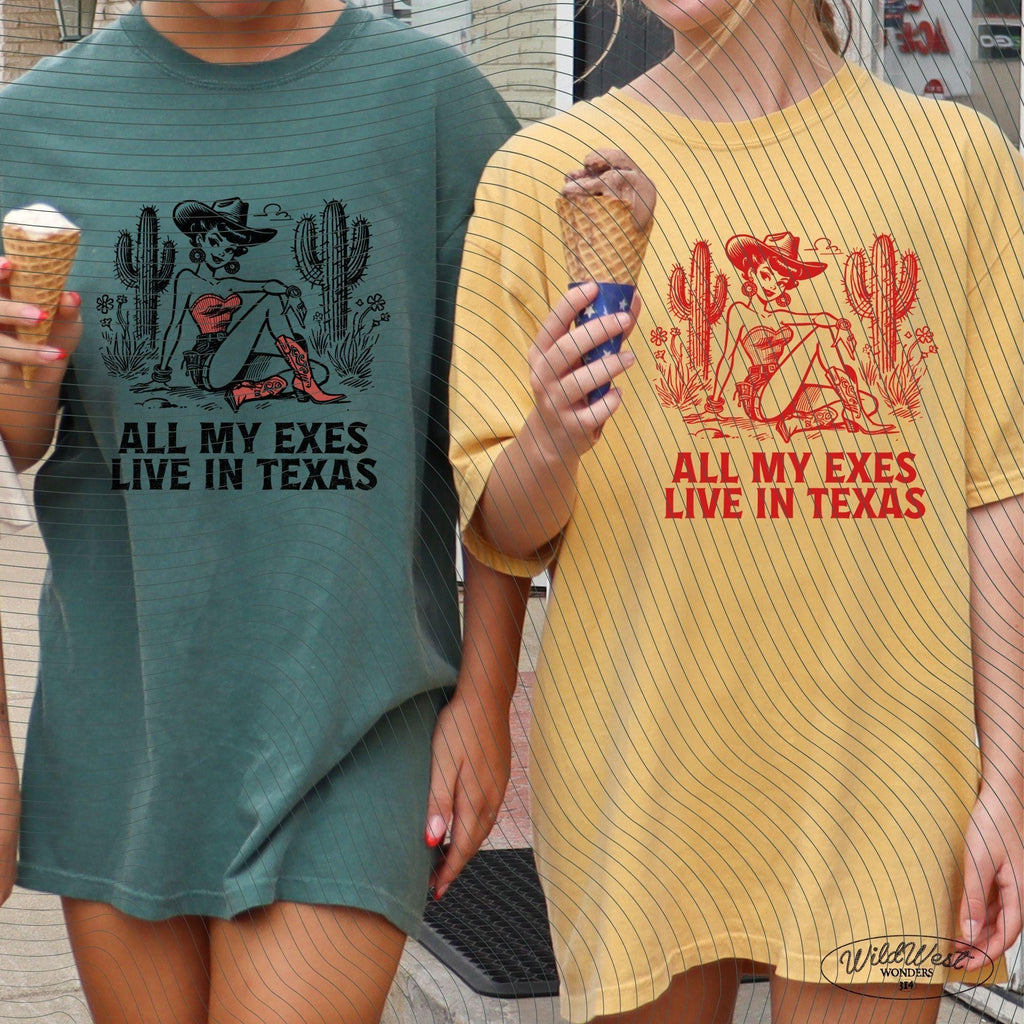My Exes Live in Texas PNG Western Cowgirl Png Trendy vintage retro comic Valentine's Day Gift for Her for Tees Wall art, Stickers, Tote Bags