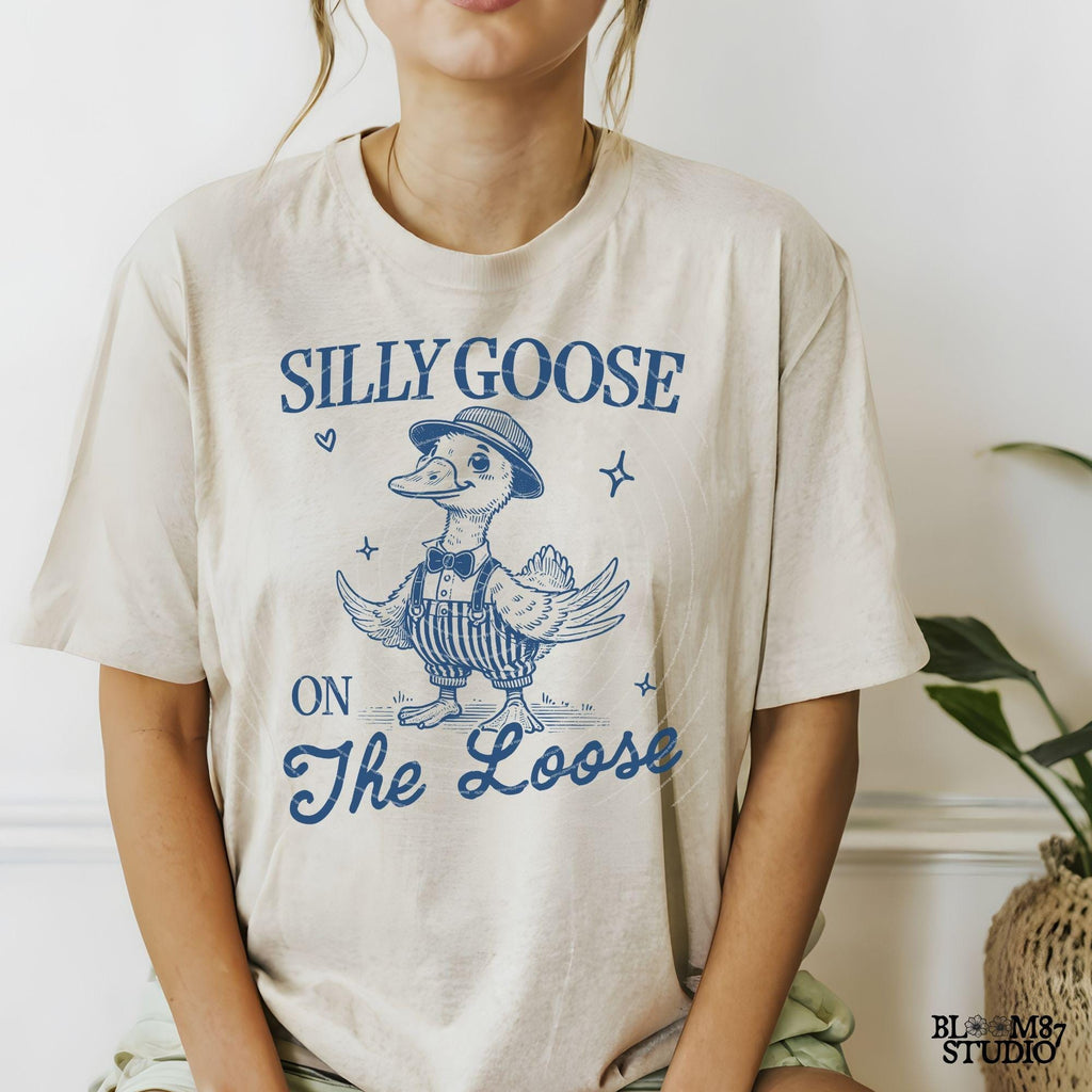 Silly Goose On The Loose PNG Shirt, Cowboy Goose Png, Funny Goose Png, Adult Humor Png, Sublimation Design Png For Tees, Tote bags, Stickers