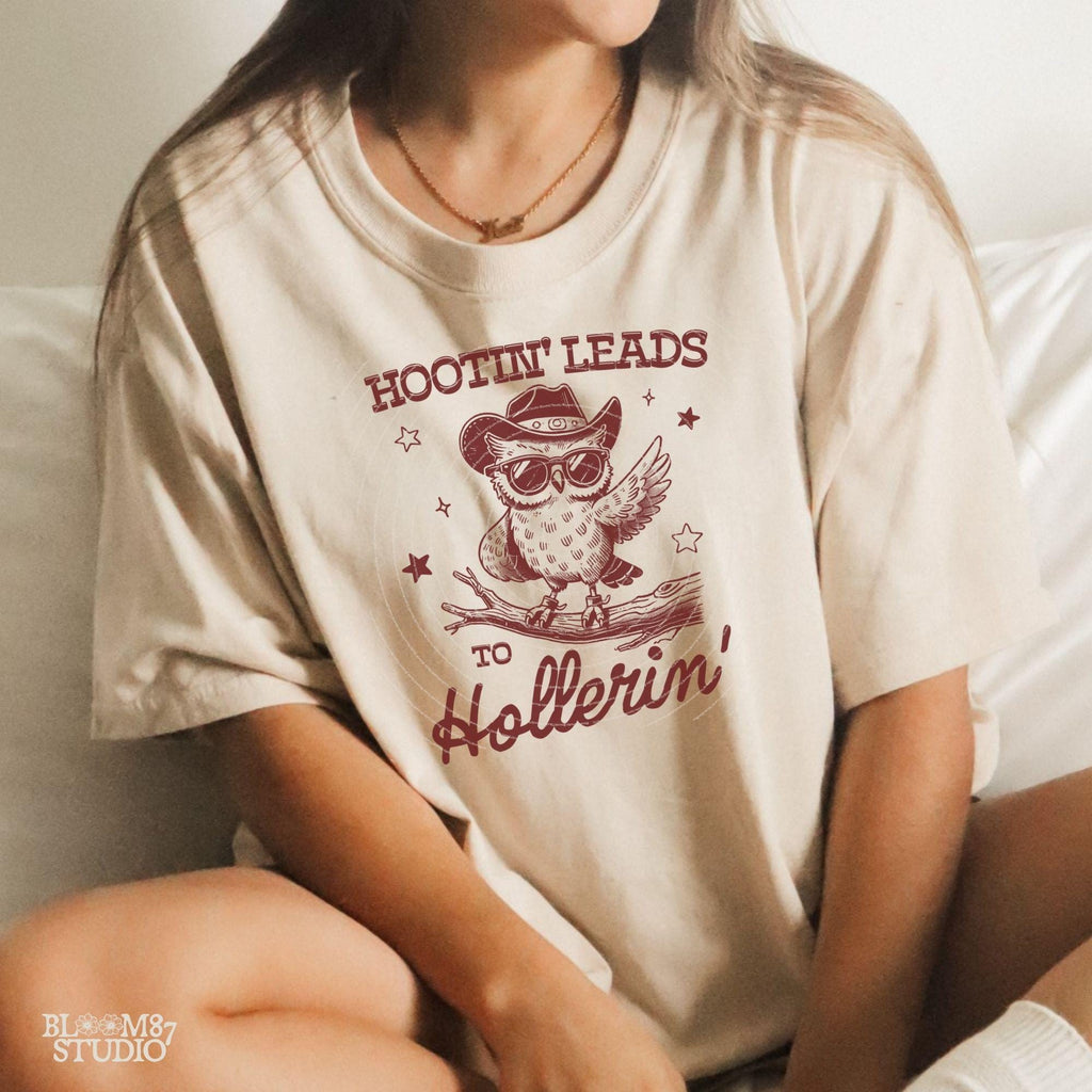 Hootin' Leads To Hollerin PNG, Vintage Western Owl Design for Shirt, Cowboy Country Saying, Trendy Funny, Sublimation for Tees and more!