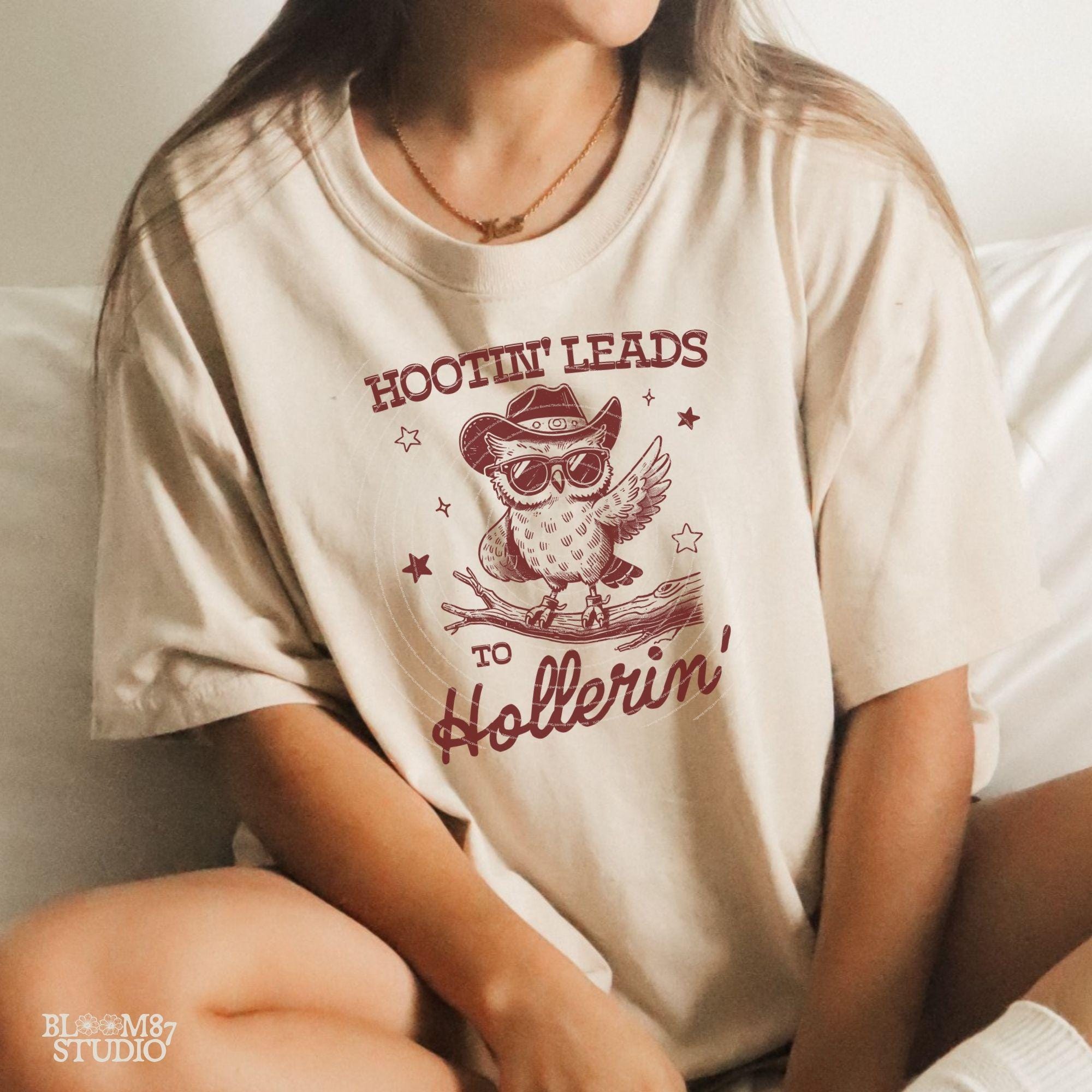 Hootin' Leads To Hollerin PNG, Vintage Western Owl Design for Shirt, Cowboy Country Saying, Trendy Funny, Sublimation for Tees and more!