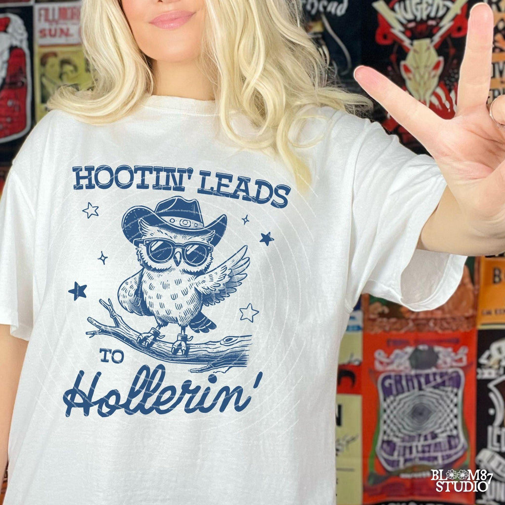Hootin' Leads To Hollerin PNG, Vintage Western Owl Design for Shirt, Cowboy Country Saying, Trendy Funny, Sublimation for Tees and more!