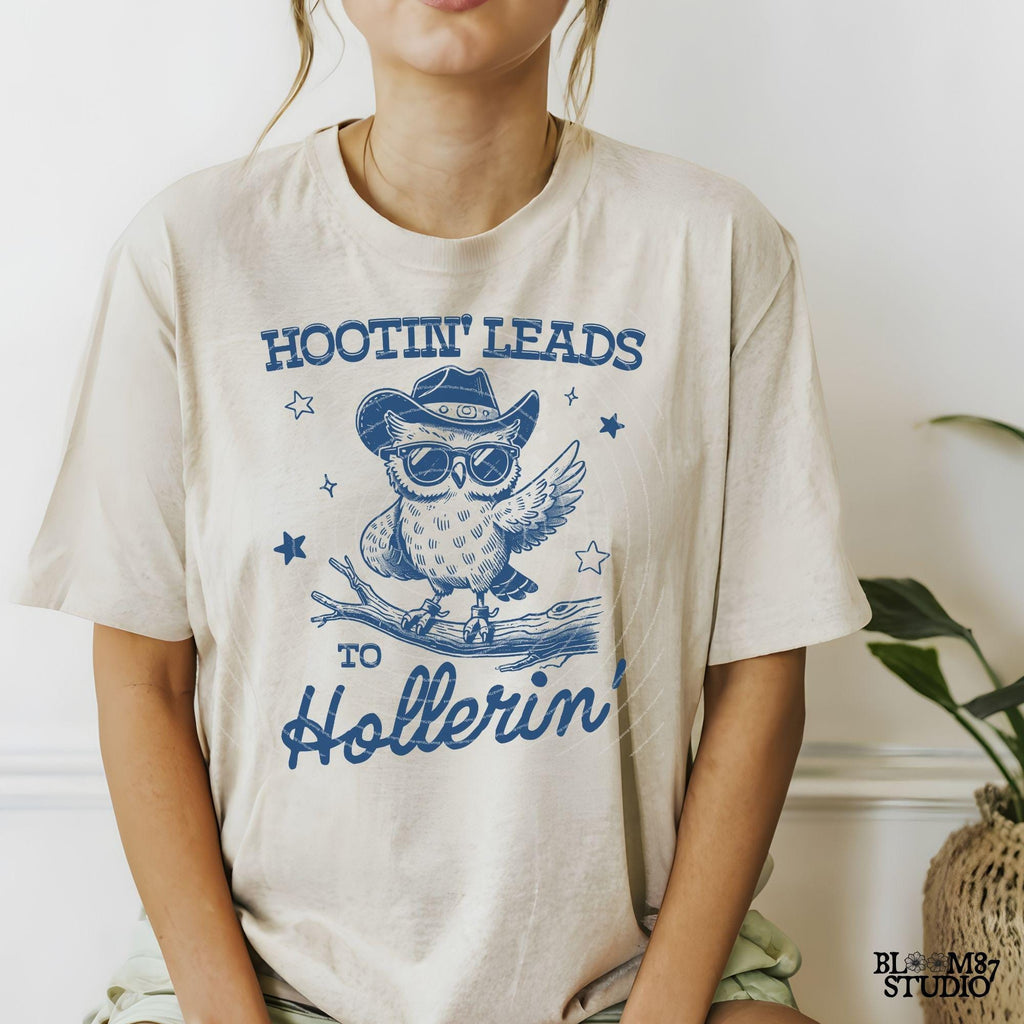 Hootin' Leads To Hollerin PNG, Vintage Western Owl Design for Shirt, Cowboy Country Saying, Trendy Funny, Sublimation for Tees and more!