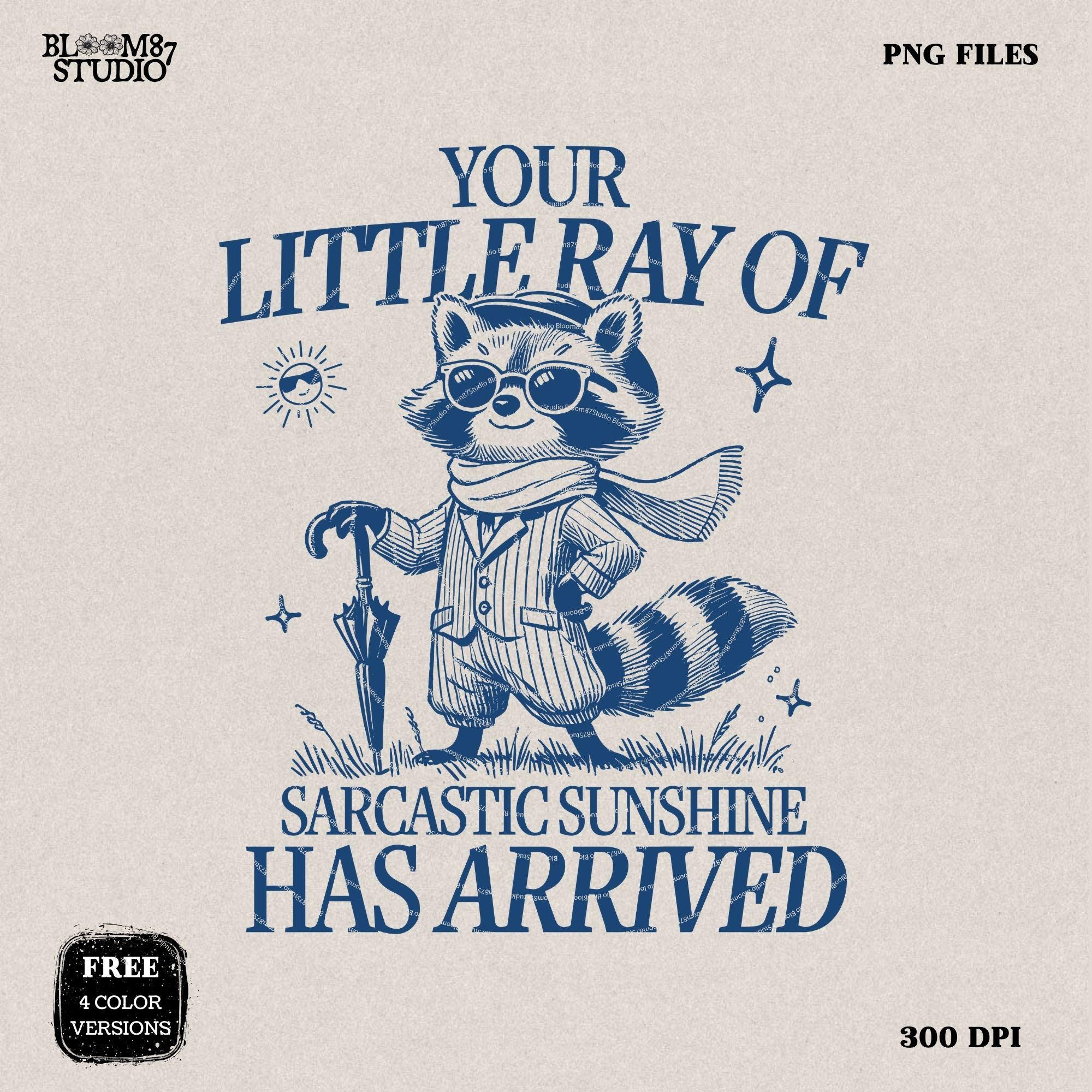 Your Little Ray Of Sarcastic Sunshine Has Arrived, Retro Funny Raccoon Shirt Design, Sarcastic Png, Sassy Meme Sublimation for Tees and more