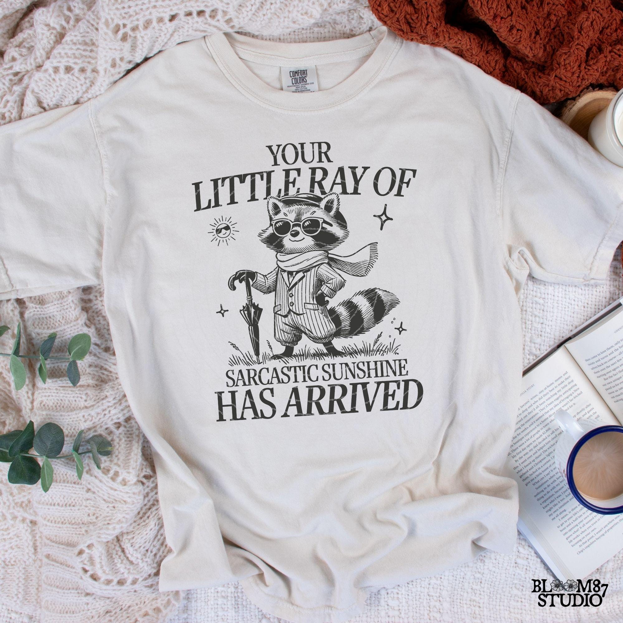 Your Little Ray Of Sarcastic Sunshine Has Arrived, Retro Funny Raccoon Shirt Design, Sarcastic Png, Sassy Meme Sublimation for Tees and more