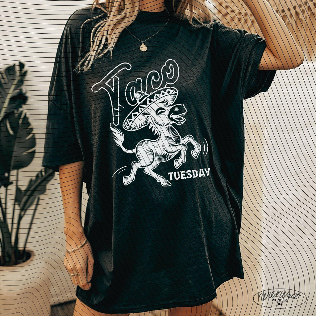 Taco Tuesday Donkey PNG Funny Mexican Fiesta Sombrero Taco Lover Sublimation Design Trendy vintage comic for Tees Wall art Stickers Tote Bag