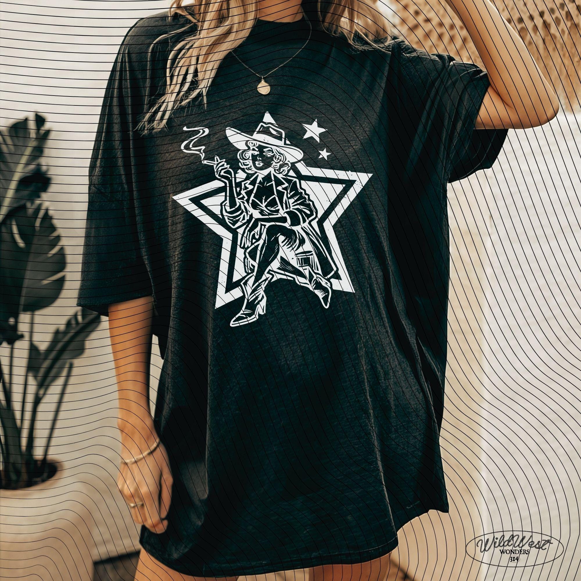 Retro Cowgirl Star PNG, Western Smoking Lady PNG Western Cowgirl Png Trendy vintage comic Gift for Her for Tees Wall art Stickers Tote Bags