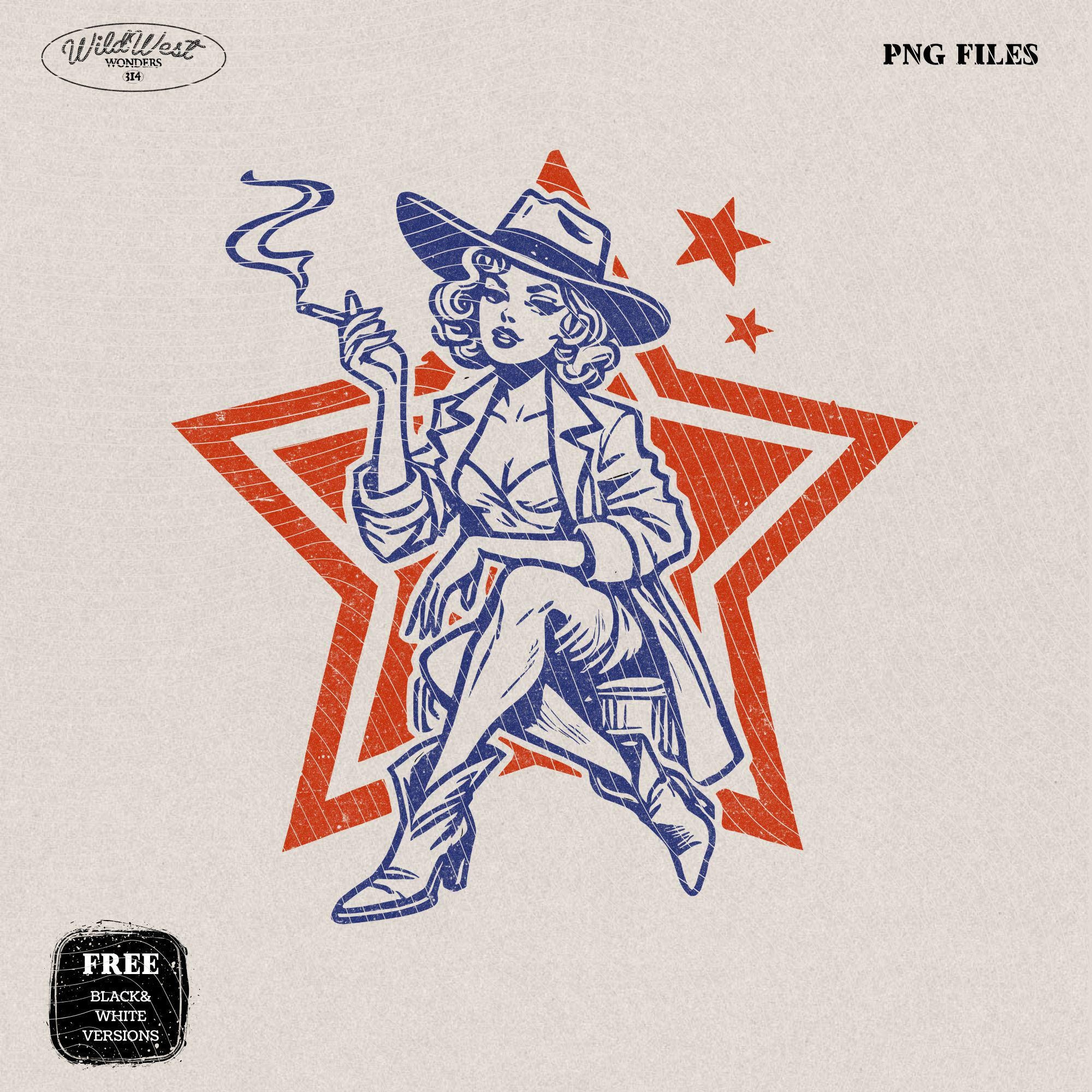 Retro Cowgirl Star PNG, Western Smoking Lady PNG Western Cowgirl Png Trendy vintage comic Gift for Her for Tees Wall art Stickers Tote Bags