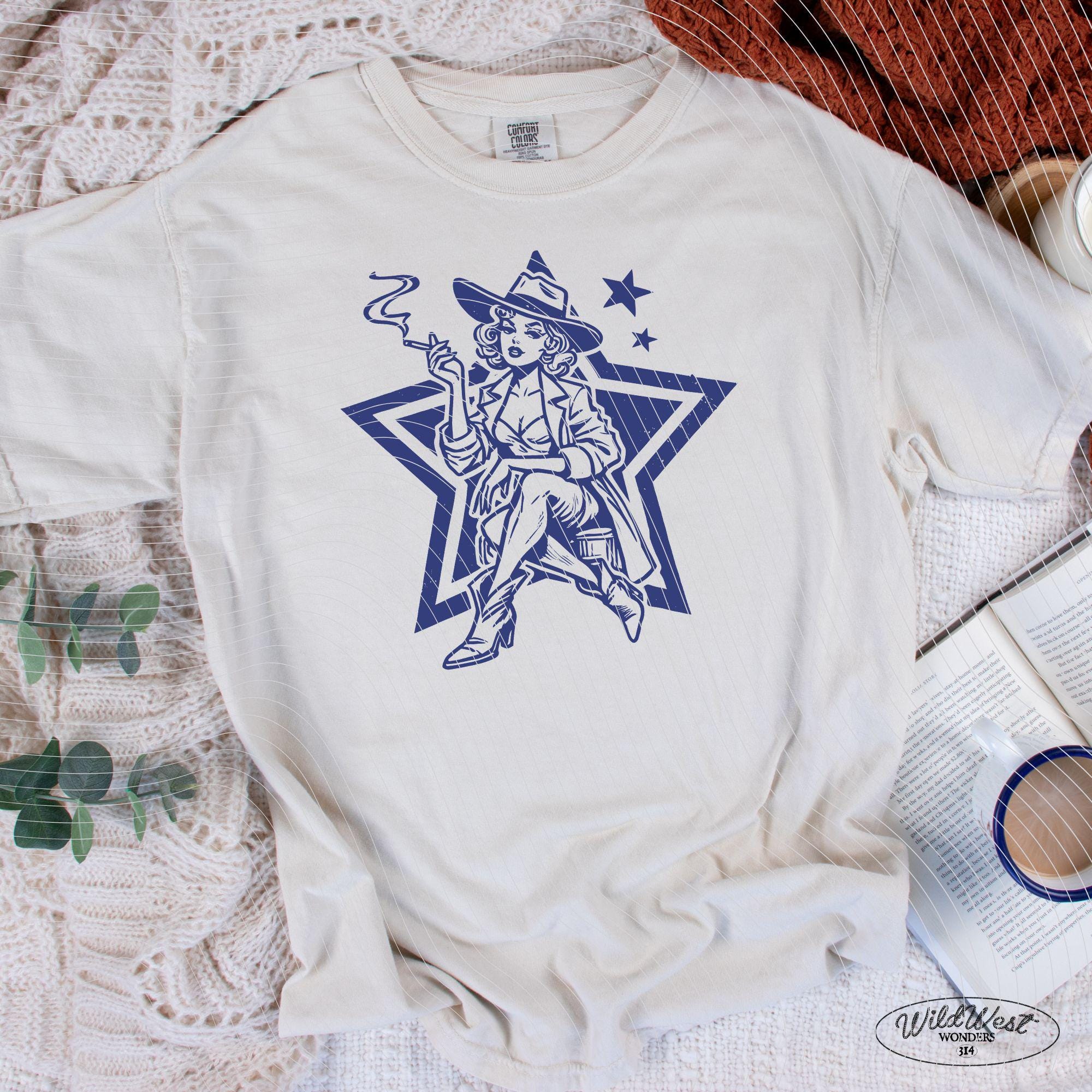 Retro Cowgirl Star PNG, Western Smoking Lady PNG Western Cowgirl Png Trendy vintage comic Gift for Her for Tees Wall art Stickers Tote Bags