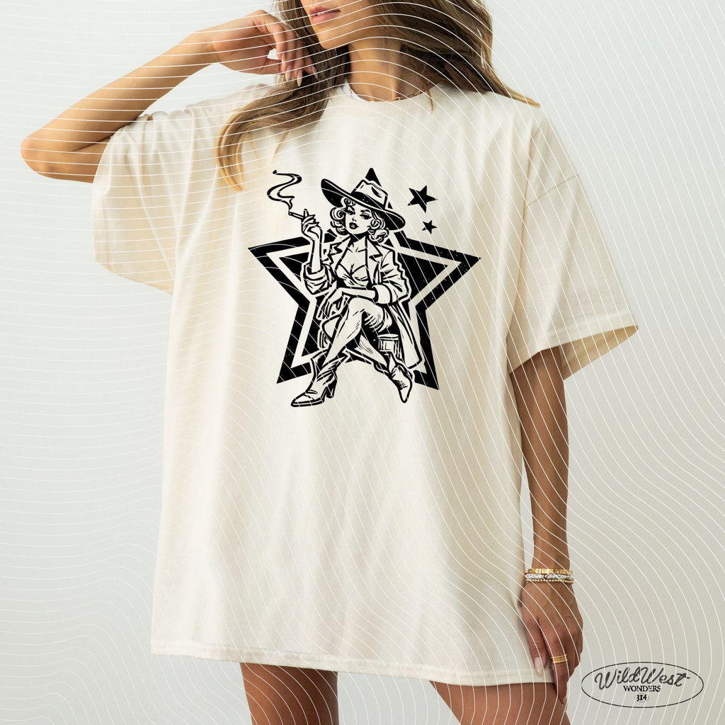Retro Cowgirl Star PNG, Western Smoking Lady PNG Western Cowgirl Png Trendy vintage comic Gift for Her for Tees Wall art Stickers Tote Bags