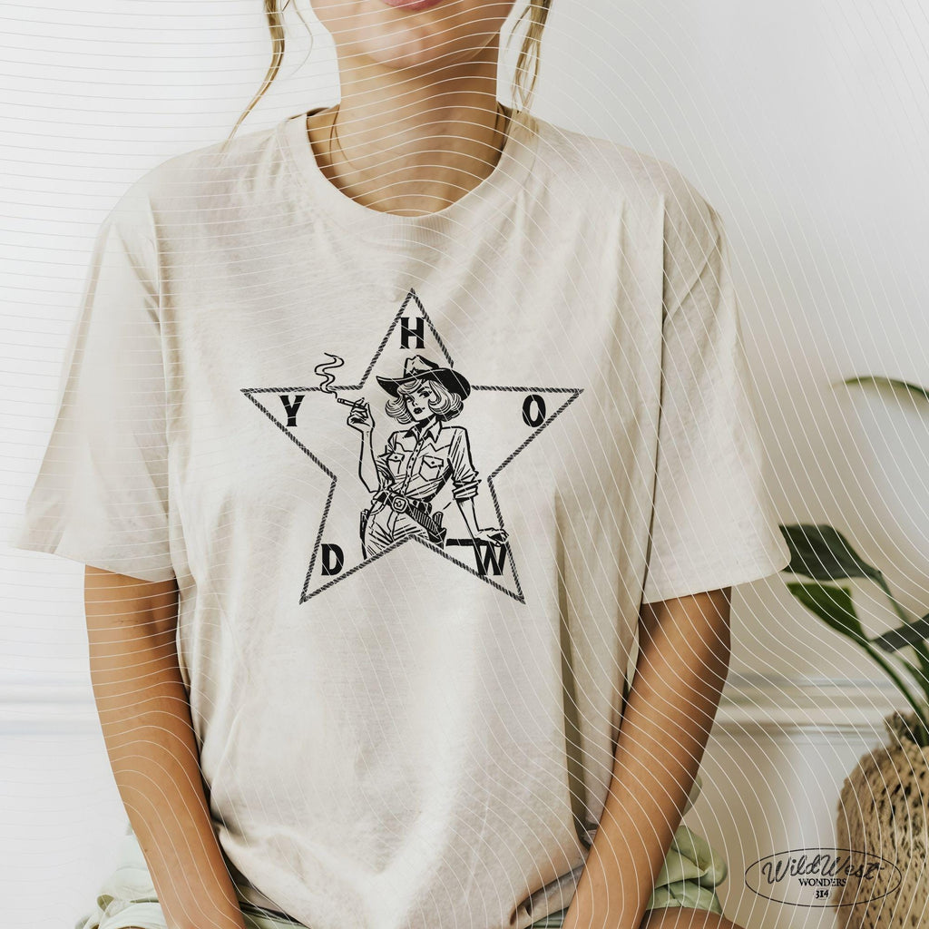 Howdy Cowgirl Star Retro Western, Smoking Cowgirl Western Cowgirl PNG Trendy Vintage Comic Gift for Her for Tees Wall art Stickers Tote Bags