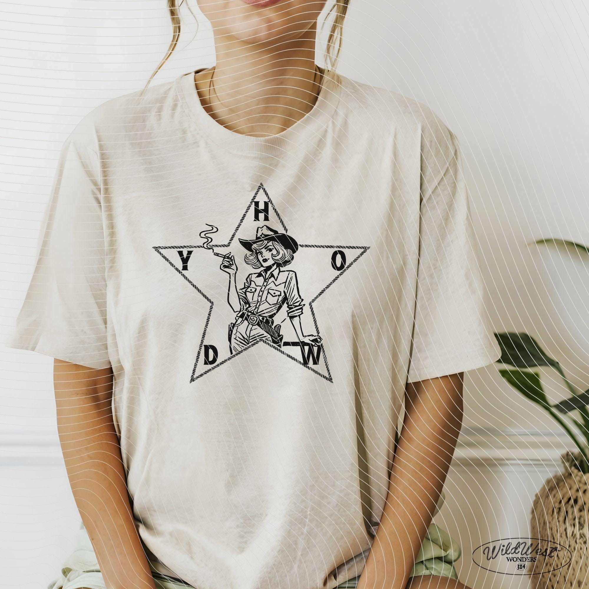 Howdy Cowgirl Star Retro Western, Smoking Cowgirl Western Cowgirl PNG Trendy Vintage Comic Gift for Her for Tees Wall art Stickers Tote Bags