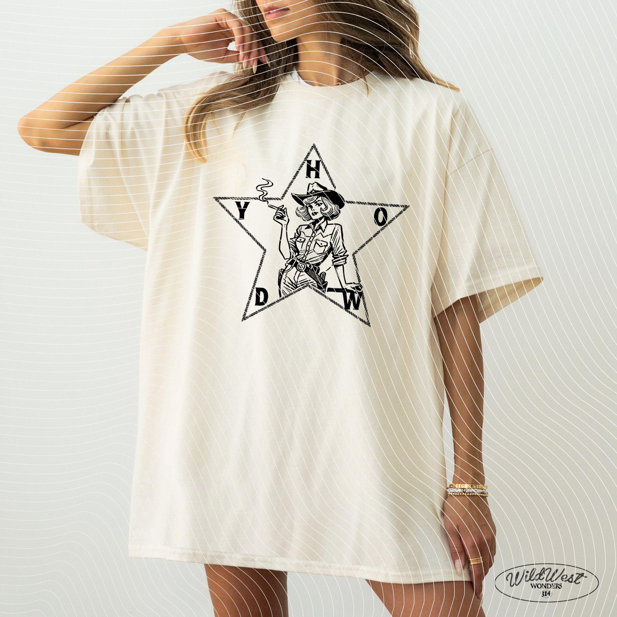 Howdy Cowgirl Star Retro Western, Smoking Cowgirl Western Cowgirl PNG Trendy Vintage Comic Gift for Her for Tees Wall art Stickers Tote Bags