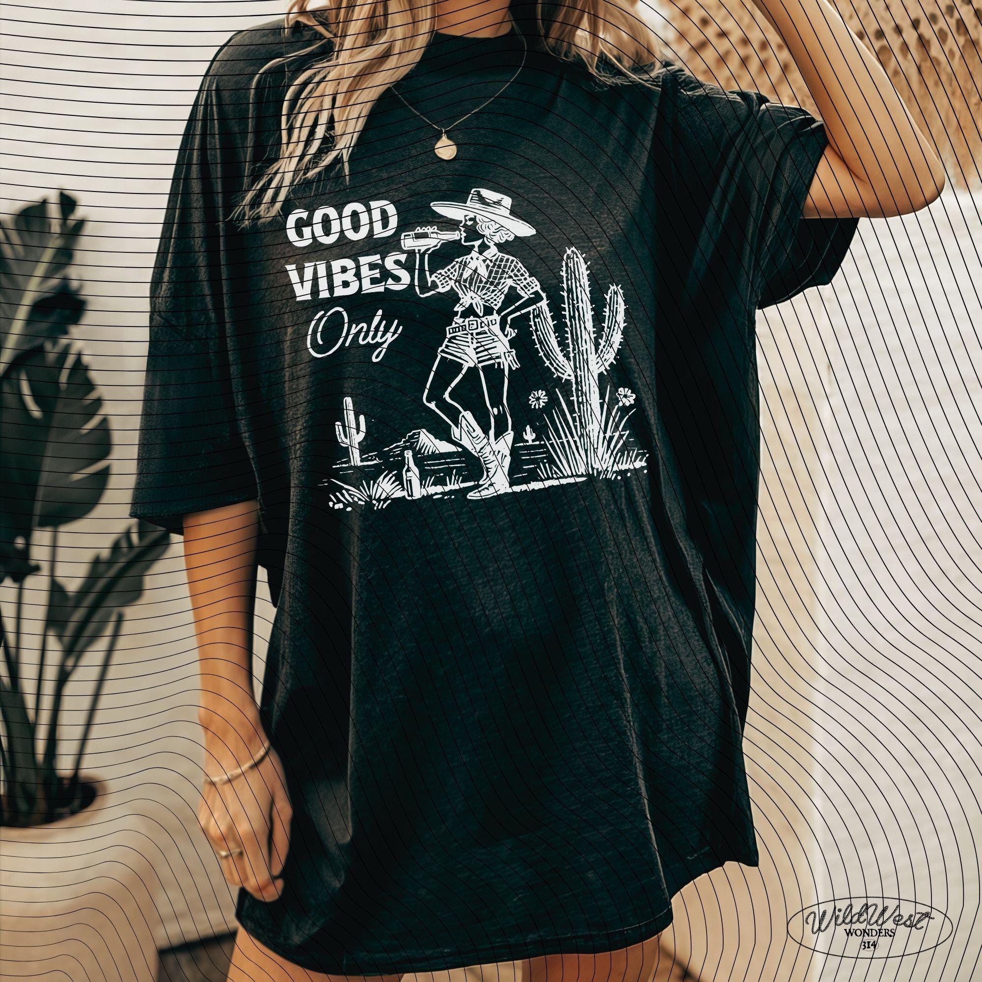 Good Vibes Only Cowgirl PNG Western Cowgirl PNG Trendy Vintage Comic Gift for Her Sublimation Graphic for Tees Wall art, Stickers, Tote Bags