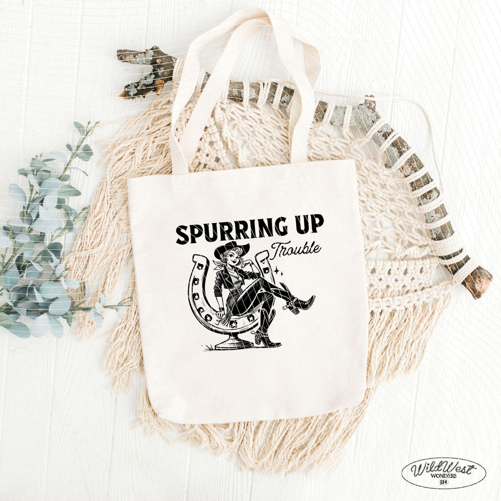 Spurring Up Trouble PNG Retro Cowgirl Horseshoe PNG, Trendy Vintage Comic, Gift for Her, Sublimation for Tees, Wall art, Stickers, Tote Bags