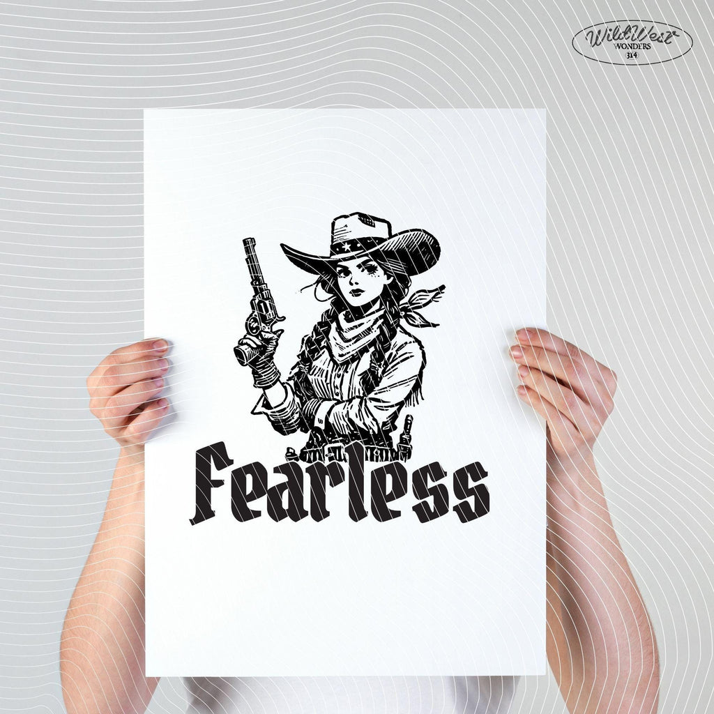 Fearless Cowgirl PNG Retro Western Gunfighter PNG Trendy Vintage Comic Gift for Her Sublimation Graphic for Tees Wall art Stickers Tote Bags