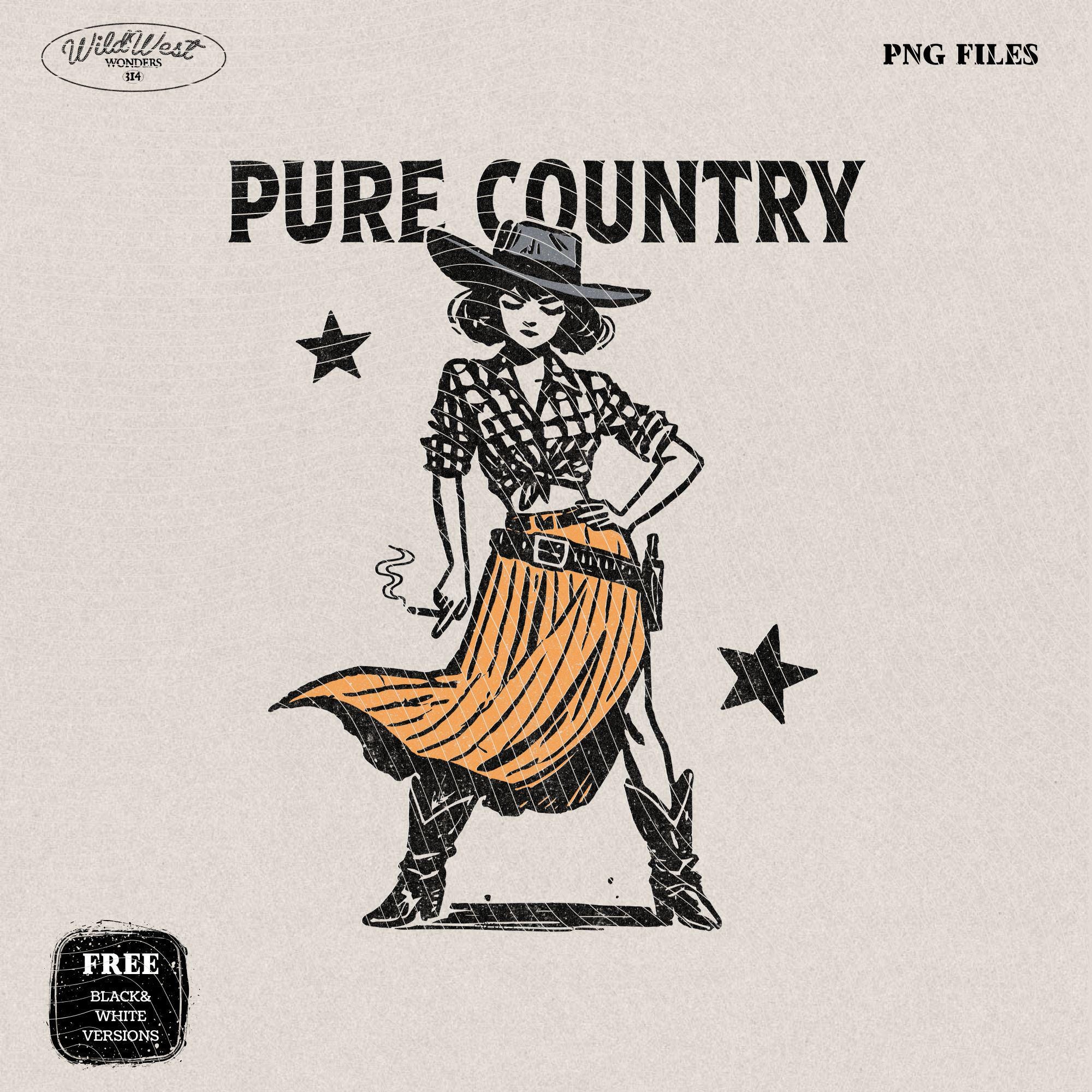 Pure Country Cowgirl PNG Western Cowgirl PNG Trendy Vintage Comic Gift for Her Sublimation Graphic for Tees Wall art, Stickers, Tote Bags