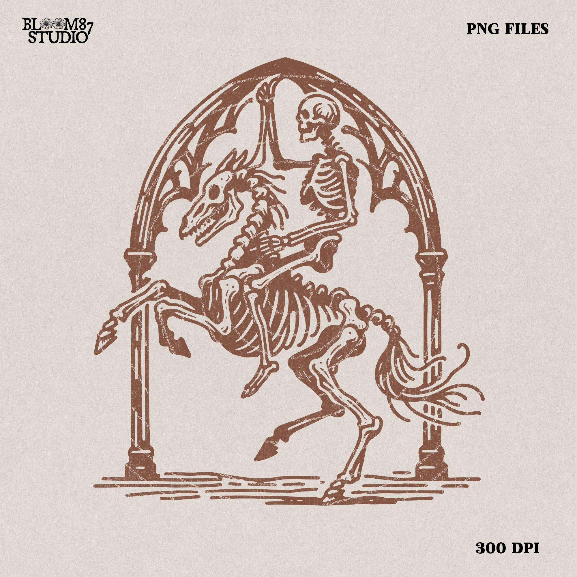 Country Cowboy Skeleton Riding a Bucking Horse PNG, Western PNG, Vintage Style PNG, Western Design, Desert Western Png, hand drawn png