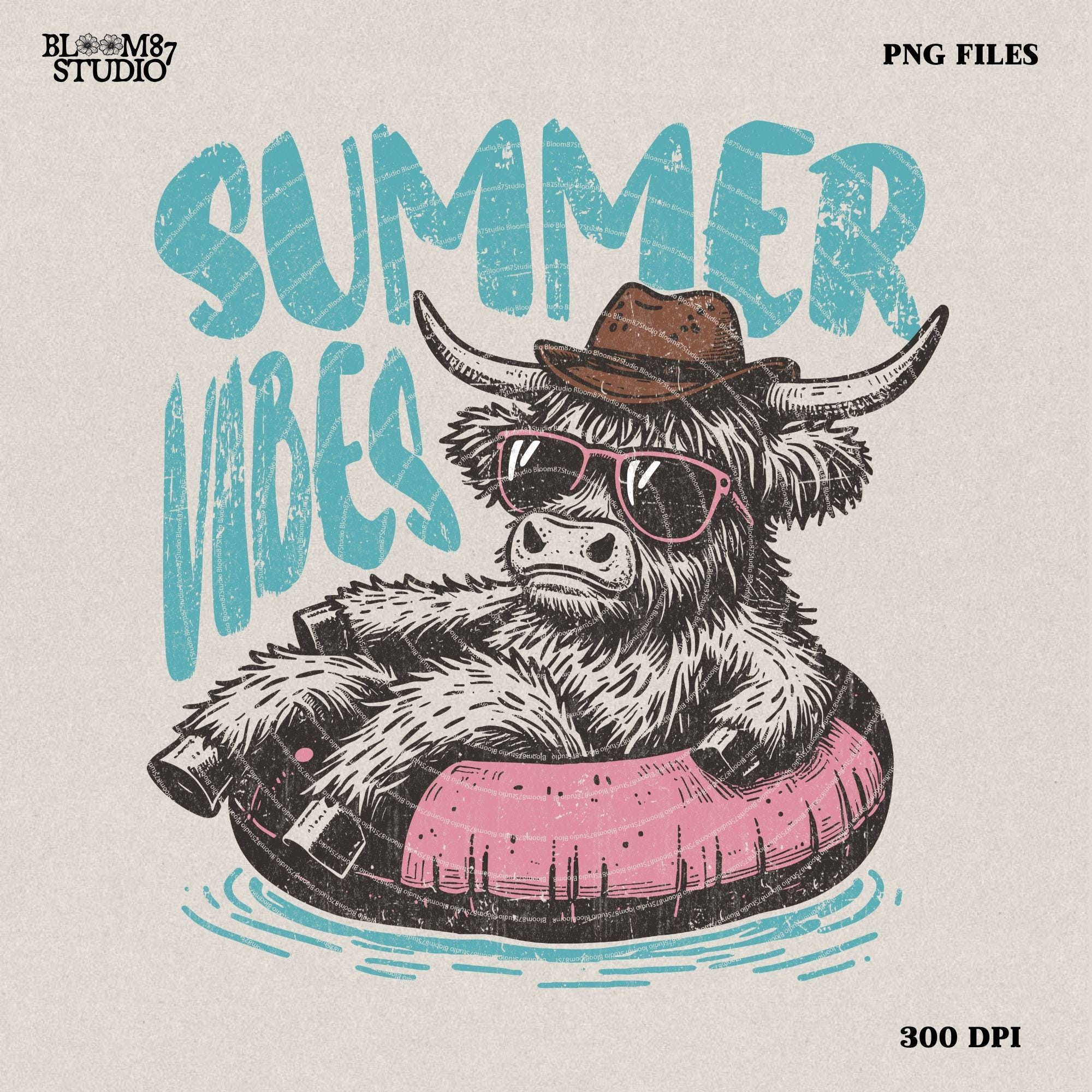 Summer vibes Png, Highland cowboy design Png, Retro summer shirt design, Funny beach shirt print, Summer sublimation design, Beach graphic