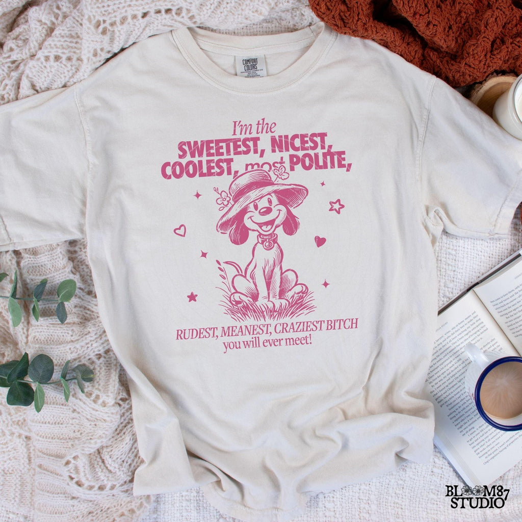 I'm The Sweetest Nicest Coolest PNG, Funny Sarcastic Quote, Crazy B*tch PNG, Adult Humor, Silly Dog, Sublimation Design for Tees, Wall art