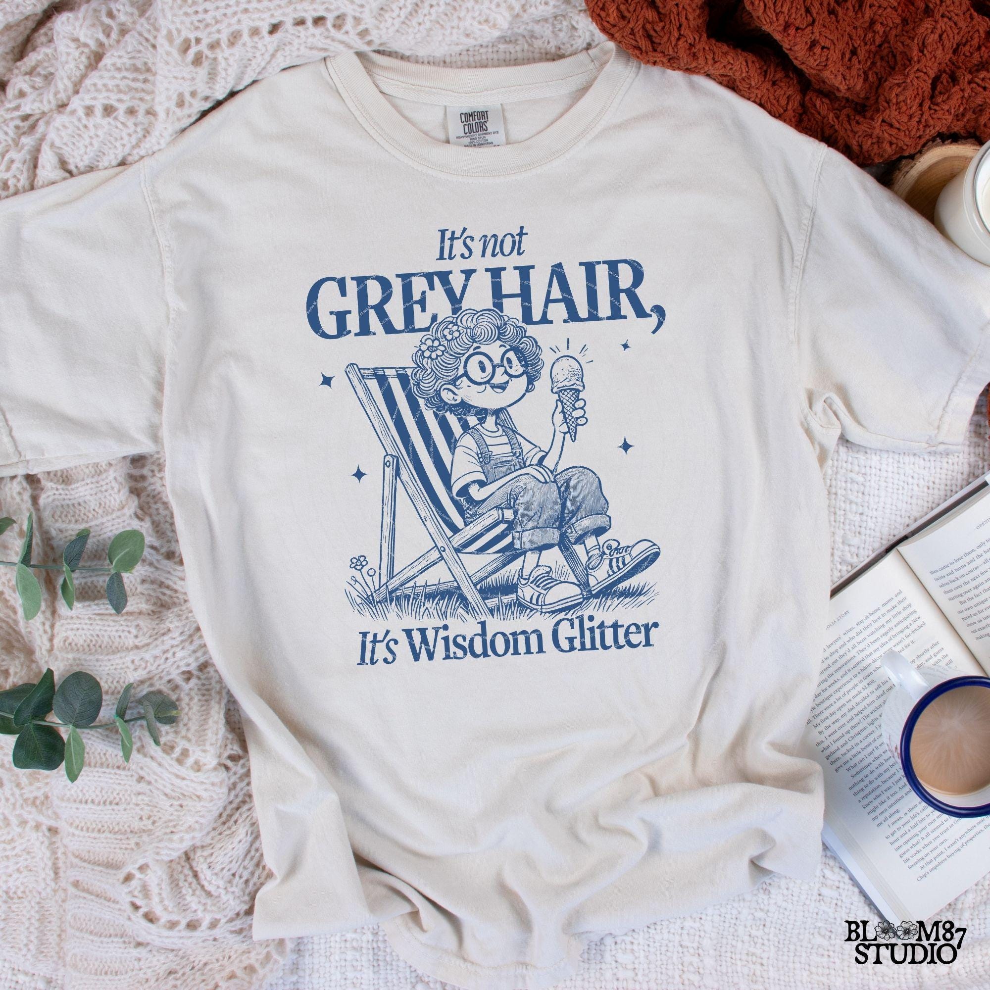It's Not Grey Hair It's Wisdom Glitter PNG, Cute Grandma PNG, Funny Quote, Old Lady, Mom, Silly Saying,Sublimation Design for Tees, Wall art