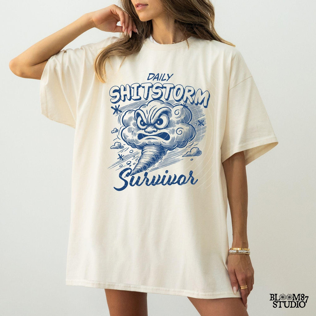 Daily Shitstorm Survivor PNG, Sublimation Design, Cartoon Storm, Sarcastic Adult Quote, Motivational Funny Png for Tees, Wall art, Tote bag