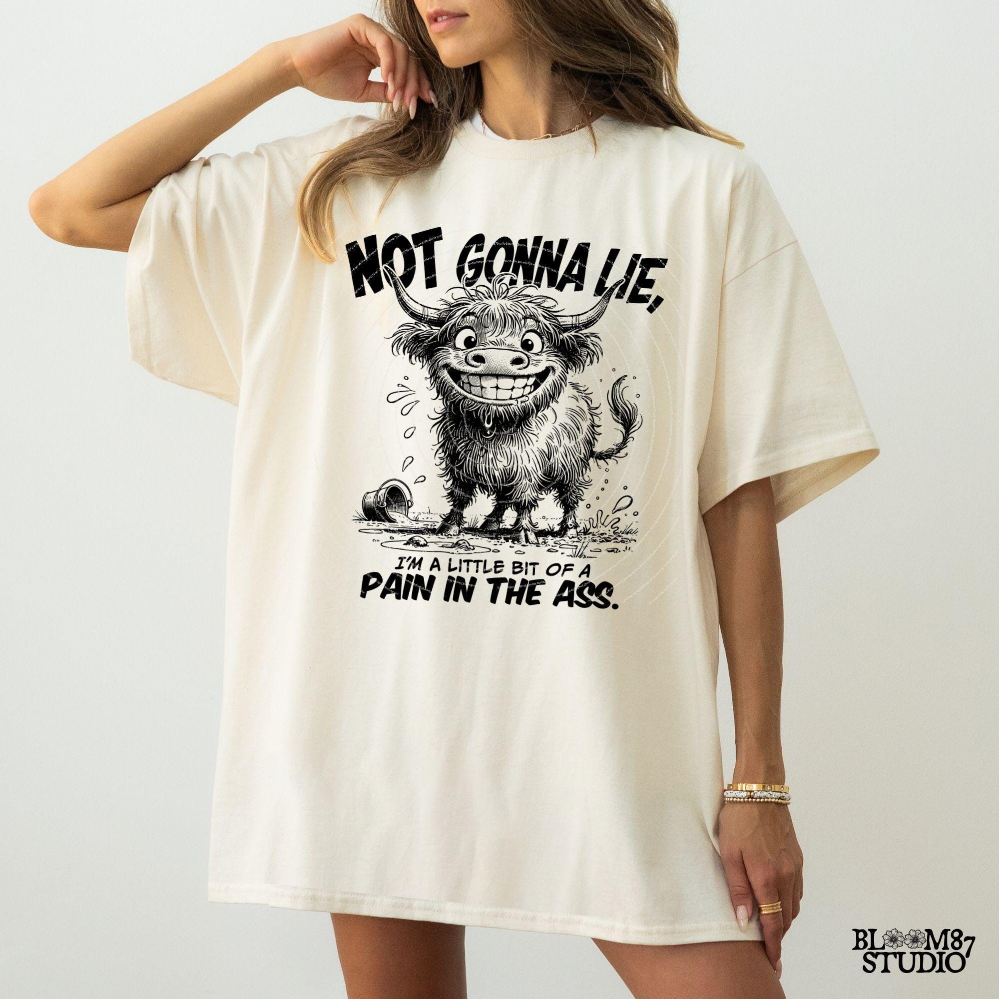 Not Gonna Lie Pain In The Ass PNG, Sublimation Design Png, Highland Cow, Funny Cow Quote, Adult Humor, Sarcastic Saying, Office, Co-Worker