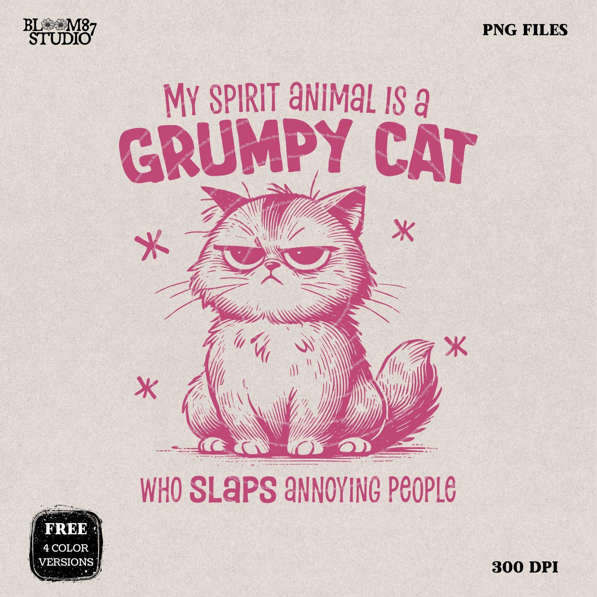 My Spirit Animal Is A Grumpy Cat PNG, Sublimation Digital Download, Angry Cat, Humorous Quote, Cat Lover Art, Sarcastic Saying, Cartoon Cat