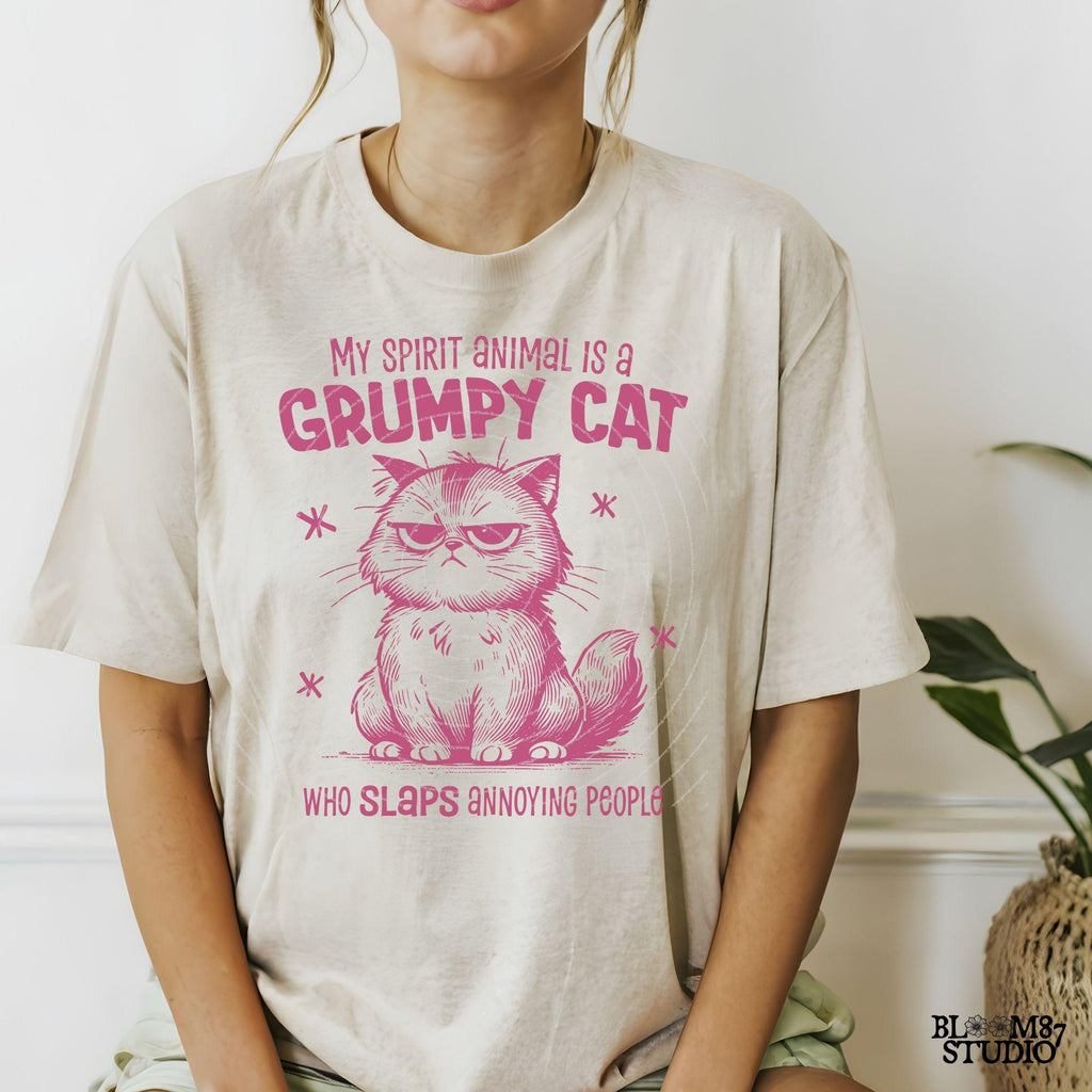 My Spirit Animal Is A Grumpy Cat PNG, Sublimation Digital Download, Angry Cat, Humorous Quote, Cat Lover Art, Sarcastic Saying, Cartoon Cat