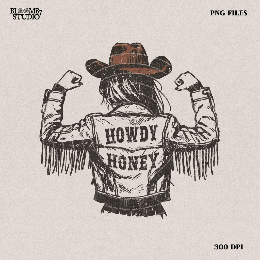 Western Cowgirl Howdy Honey Png, Rustic Cowgirl png, Vintage Fringe Jacket PNG, Western PNG, Vintage Style PNG, Southern Western Design Png