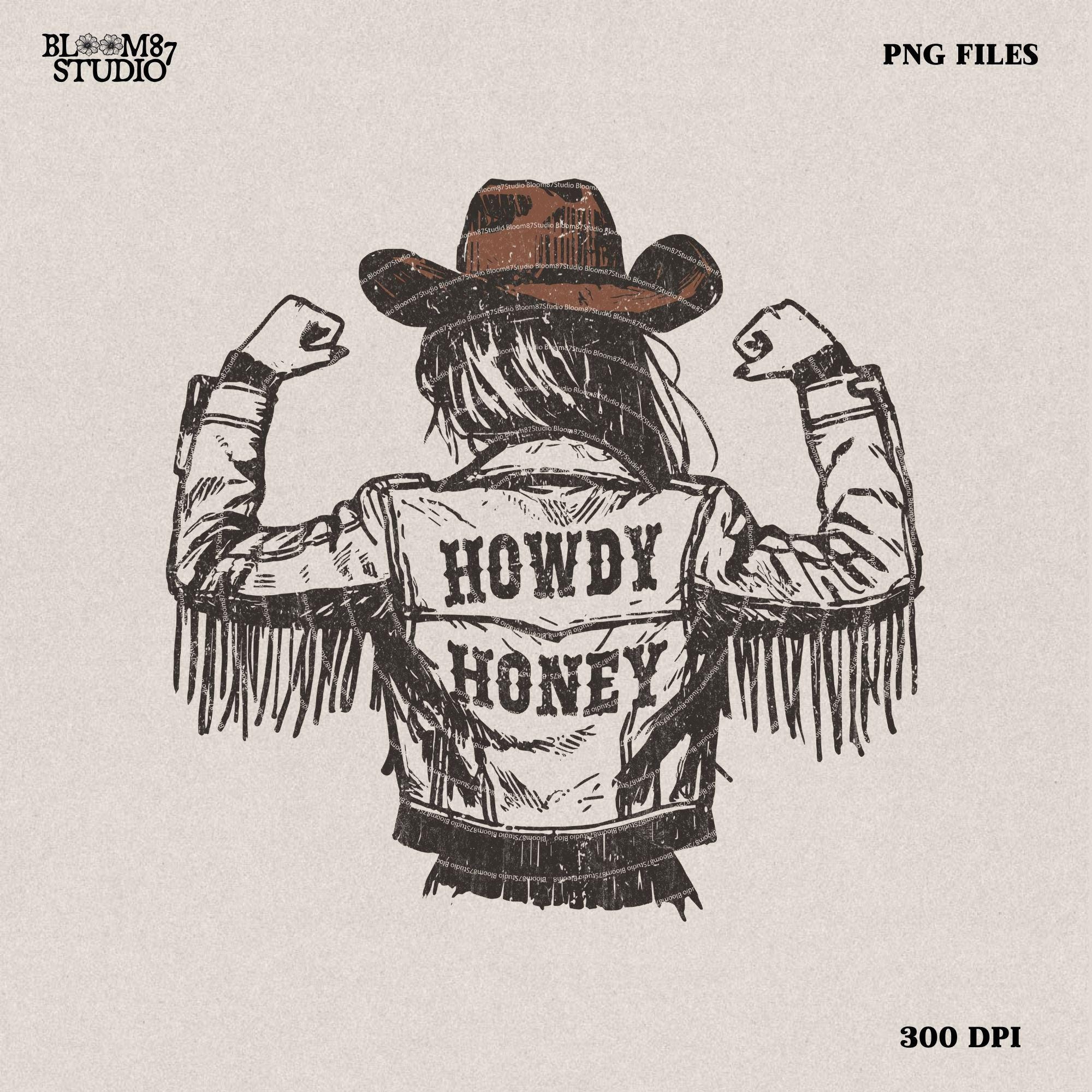 Western Cowgirl Howdy Honey Png, Rustic Cowgirl png, Vintage Fringe Jacket PNG, Western PNG, Vintage Style PNG, Southern Western Design Png