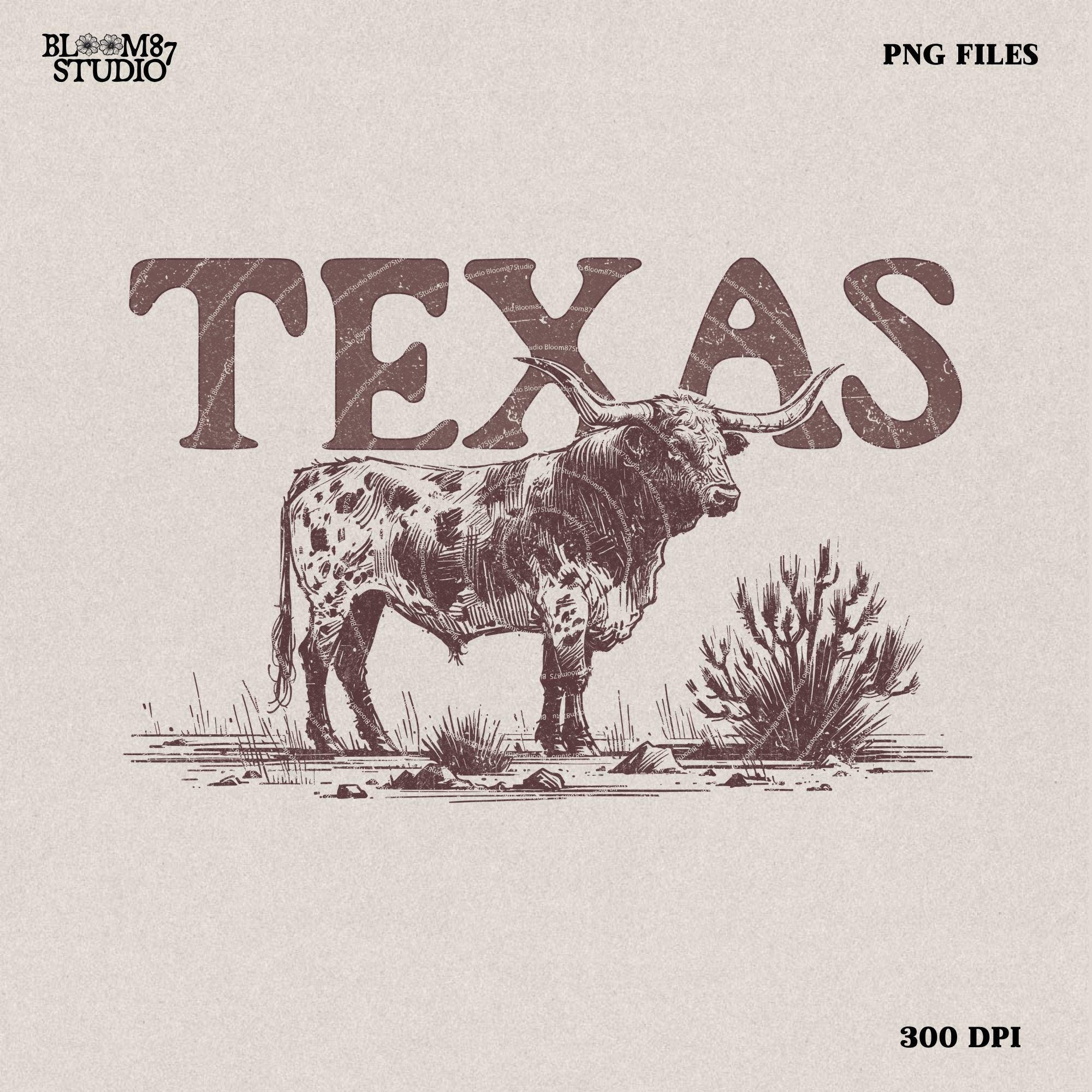 Texas Longhorn T-Shirt Design, Rustic Western PNG, Western Shirt Design PNG, Western PNG,Vintage Style Png,Western Design,Desert Western Png