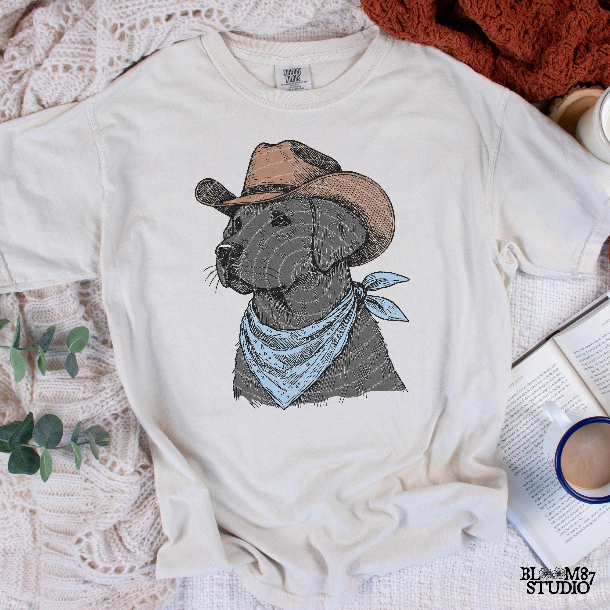 Cowboy Labrador with Bandana and Hat PNG, Rustic Western Animal, Vintage Desert Png, Rustic Country Png, Vintage Farmhouse, Southwestern Png