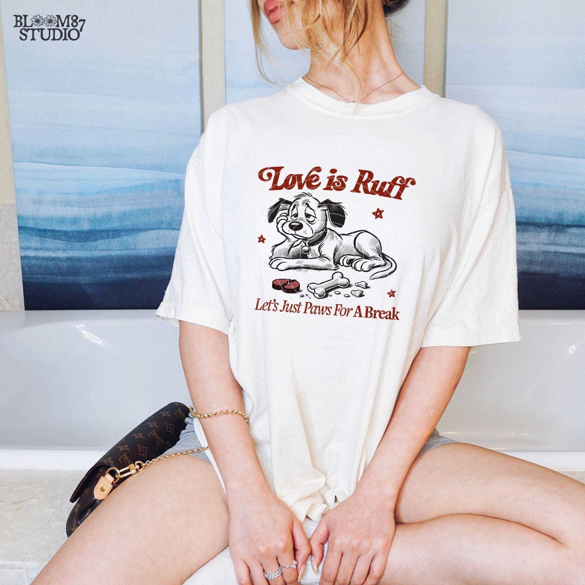 Love is ruff, let’s just paws for a break PNG, Funny Valentine Shirt Design, Vintage Retro Funny Dog, Anti Valentine, Sublimation, Stickers