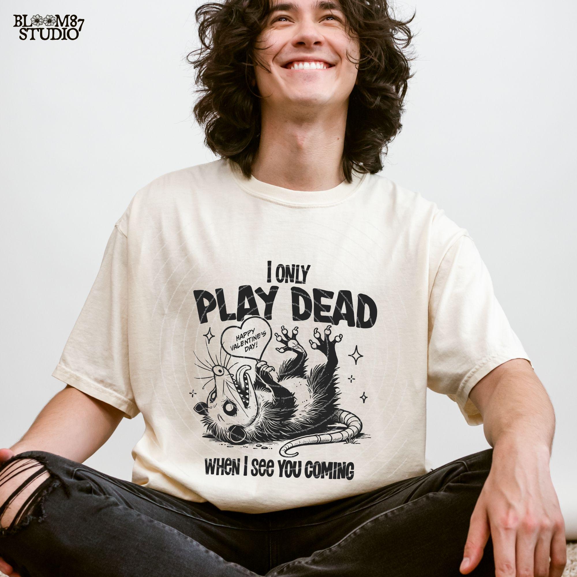 I Only Play Dead When I See You Coming Design, Funny Valentine Shirt Design, Vintage Retro Funny Possum, Anti Valentine Sublimation Stickers