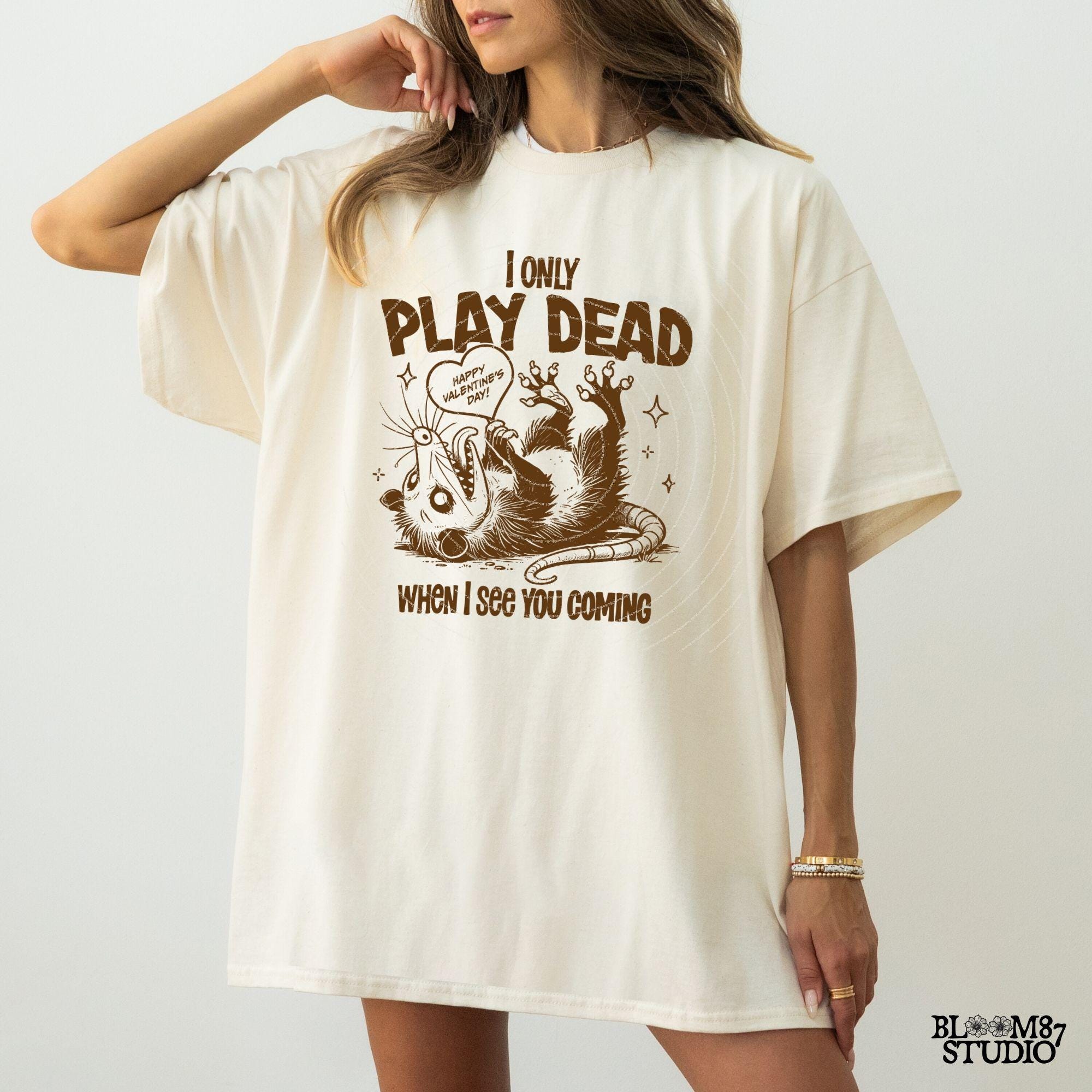 I Only Play Dead When I See You Coming Design, Funny Valentine Shirt Design, Vintage Retro Funny Possum, Anti Valentine Sublimation Stickers