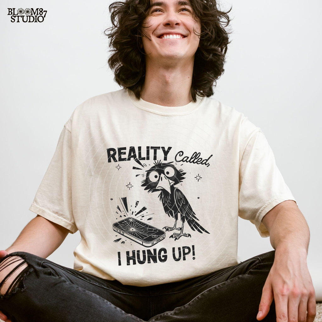 Reality Called I Hung Up PNG, Funny Raven Png, Hand drawn Cartoon Bird, Cute Quote, Sarcastic, Humorous, Sublimation Design For Silly Mug