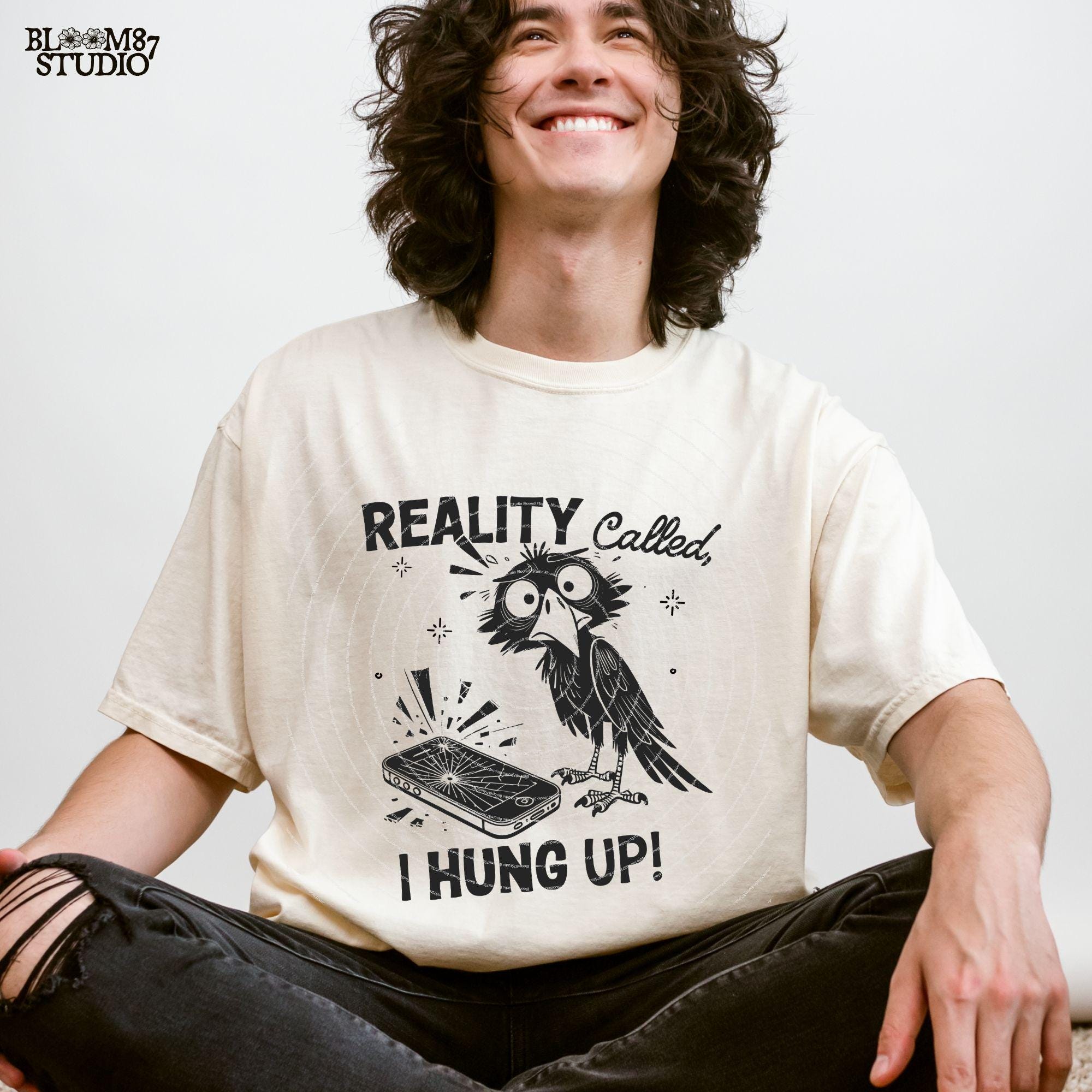 Reality Called I Hung Up PNG, Funny Raven Png, Hand drawn Cartoon Bird, Cute Quote, Sarcastic, Humorous, Sublimation Design For Silly Mug