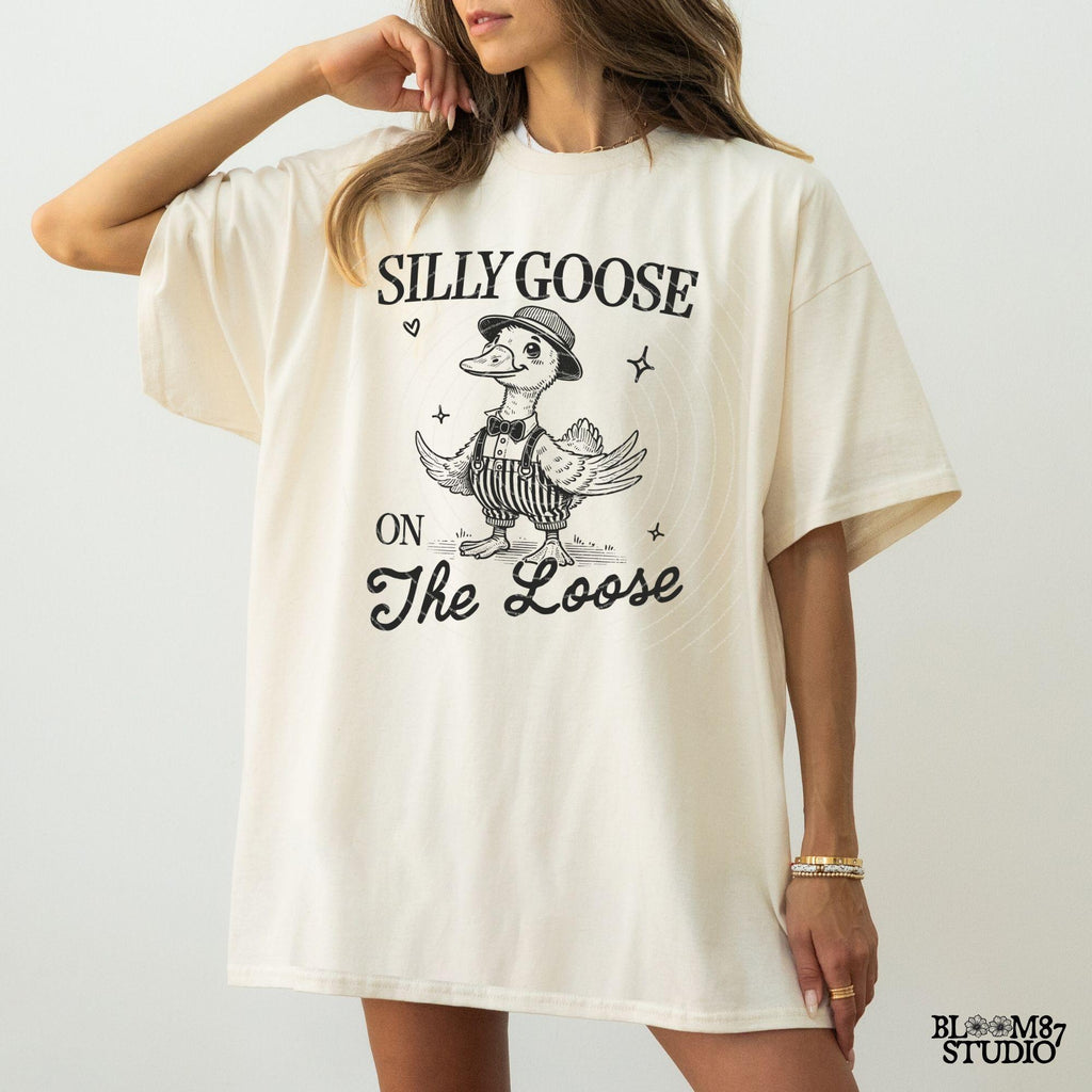 Silly Goose On The Loose PNG Shirt, Cowboy Goose Png, Funny Goose Png, Adult Humor Png, Sublimation Design Png For Tees, Tote bags, Stickers