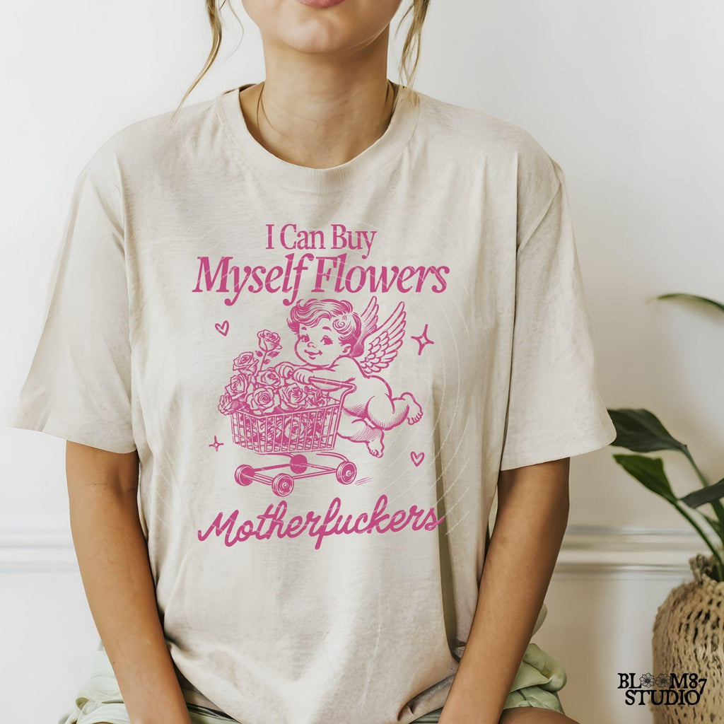 I Can Buy My Self Flowers PNG, Funny Valentine Shirt Design, Vintage Retro Funny Cupid Png, Anti Valentine Day, Sublimation for Tees & More!