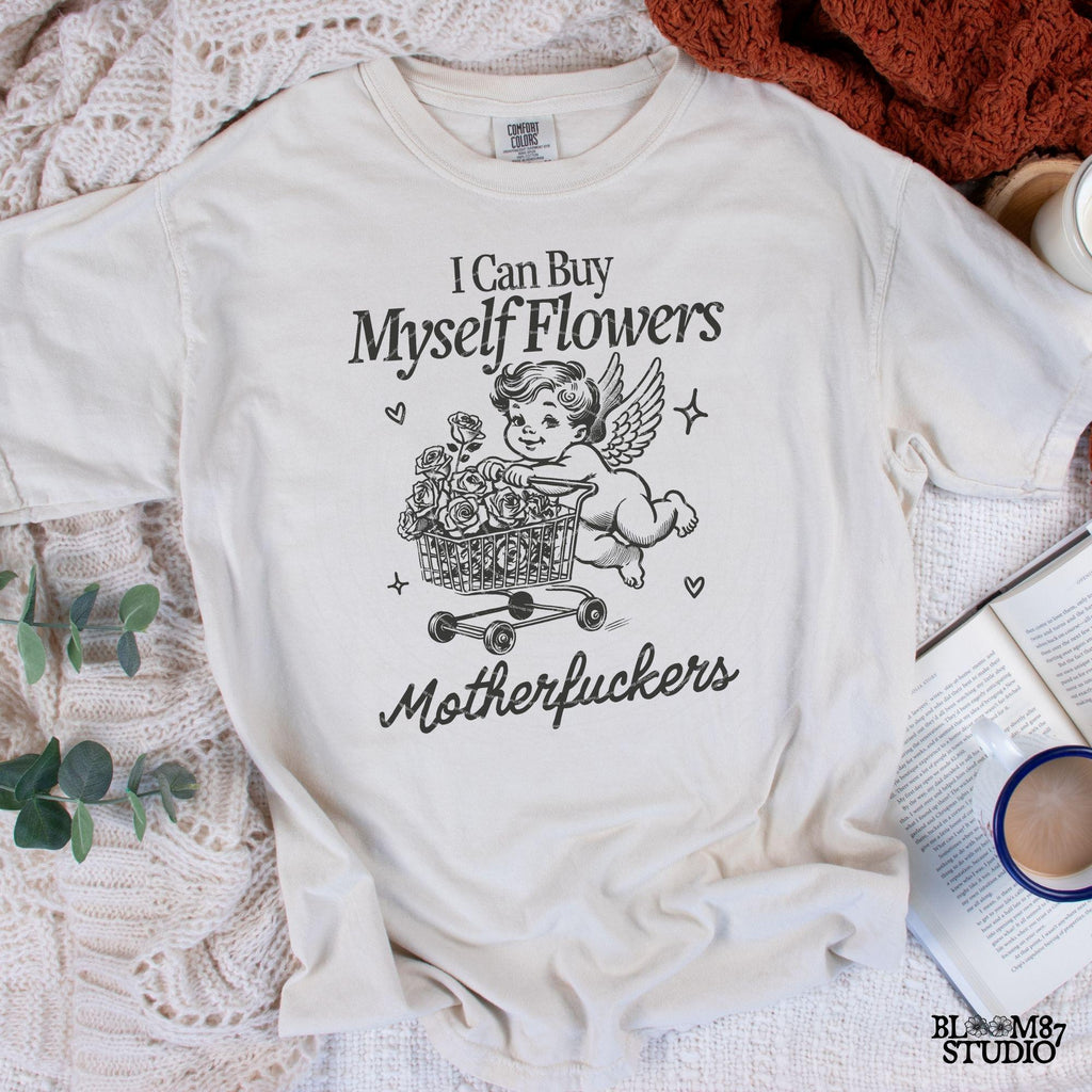I Can Buy My Self Flowers PNG, Funny Valentine Shirt Design, Vintage Retro Funny Cupid Png, Anti Valentine Day, Sublimation for Tees & More!