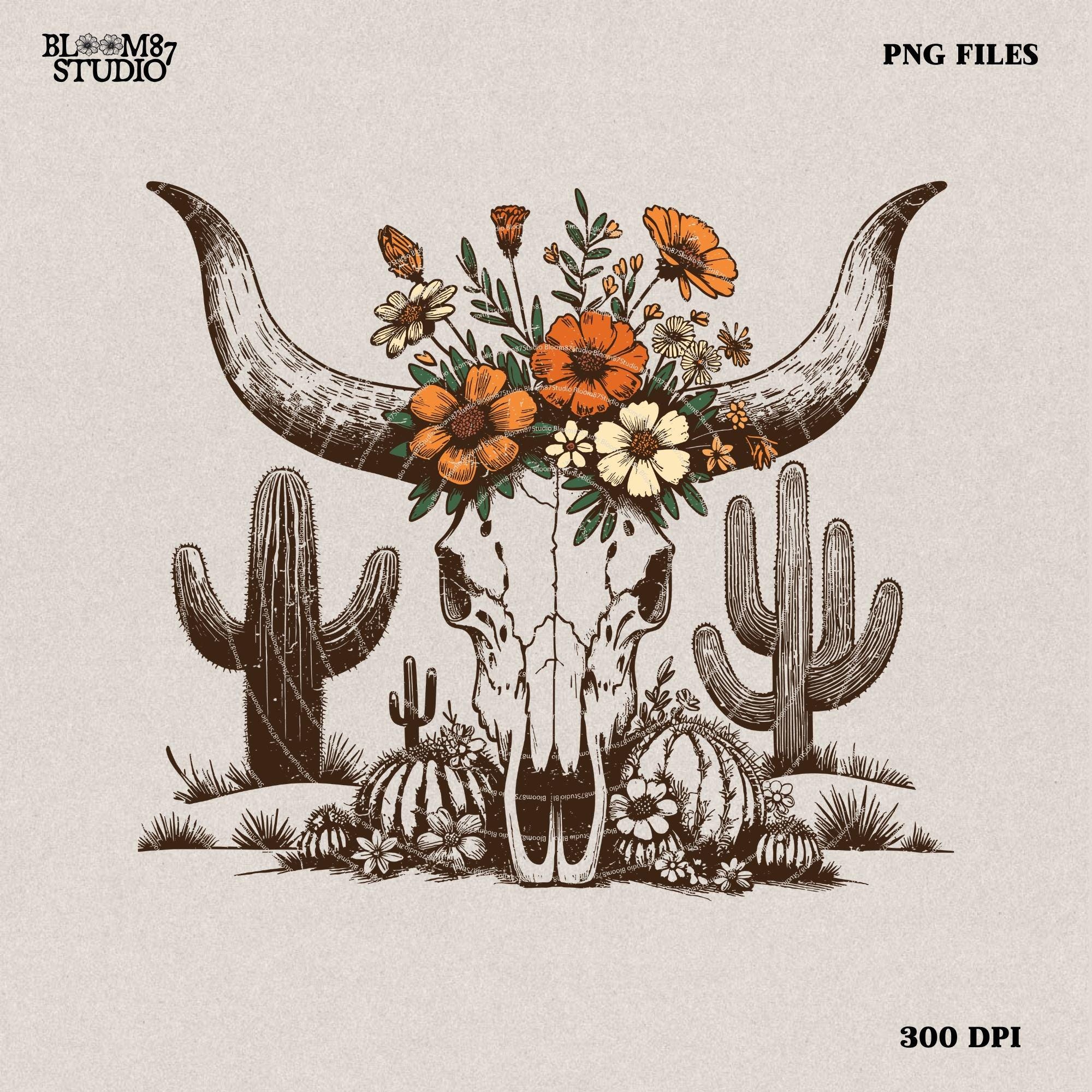 Western Desert Cow Skull Cactus, PNG Sublimations, Western Sublimations, Cowboy png, Designs Downloads, Shirt Design, Sublimation Download