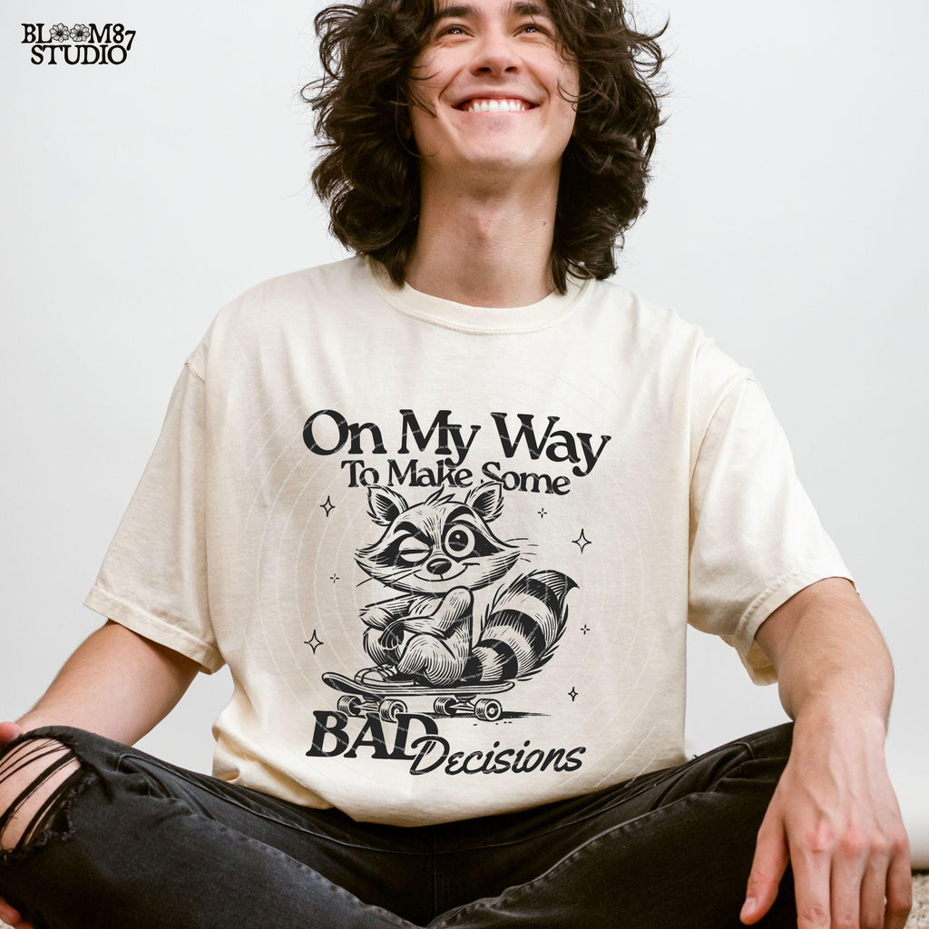 On My Way To Make Some Bad Decisions PNG, Sarcastic Adult Quote, Silly Raccoon Skateboarding, Cute Raccoon, Sublimation Design For Mug, Tees