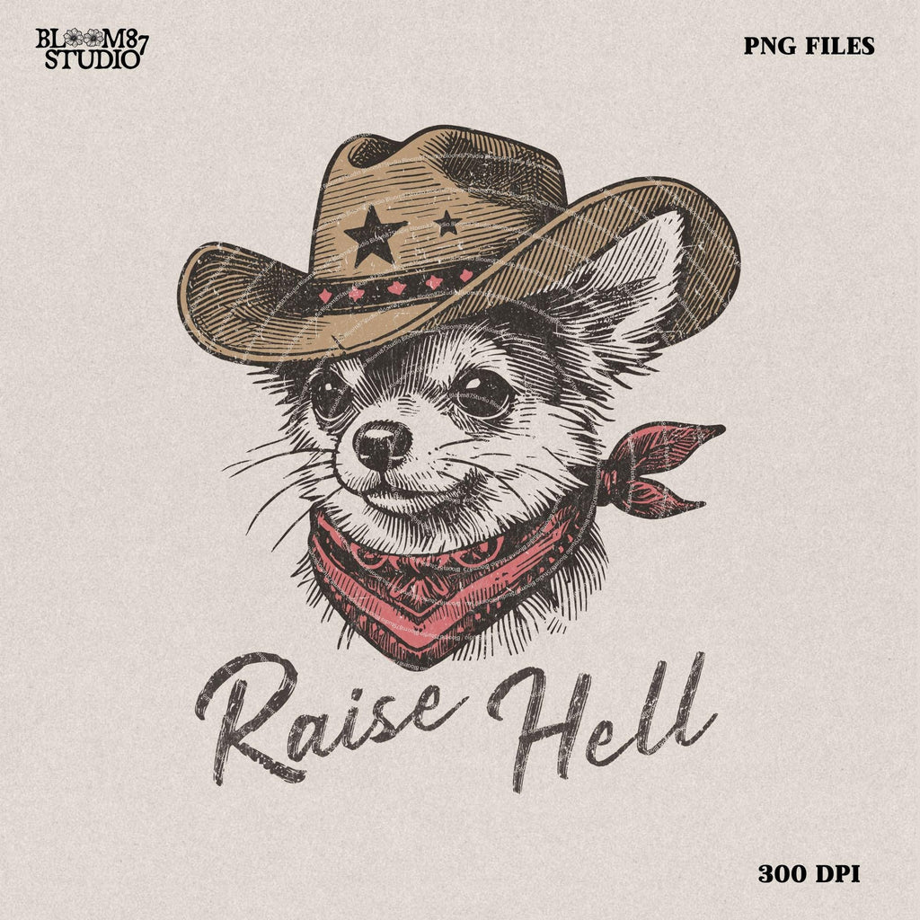 Raise hell Cowdog png, Western sublimation Png, Cowboy Chihuahua Png, Funny western shirt design, Cowboy graphic Png, Country shirt print