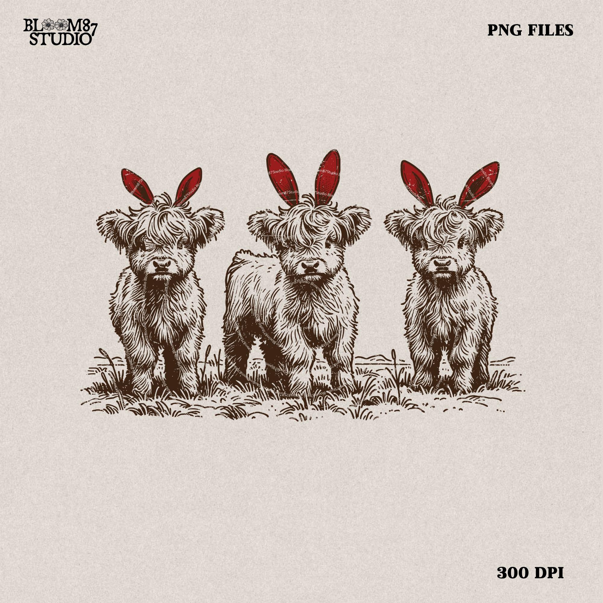 Western Easter highland cow Png, Easter Png, bunny ears png, Western Sublimation Png, Western Shirt Png, Easter Bunny Png, Easter cow Png