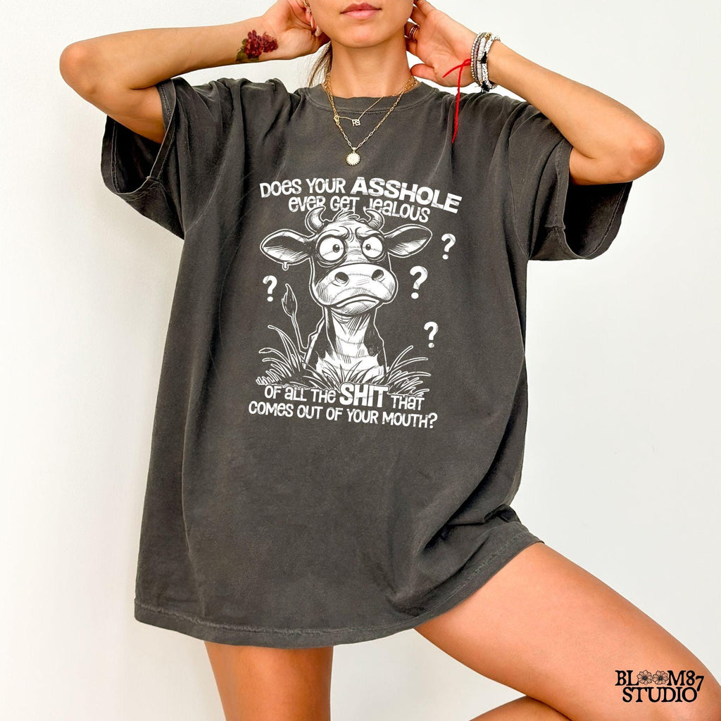 Does Your Asshole Ever Get Jealous PNG, Funny Cow, Crazy Cow, Sweary, Sarcastic Quote, Cow Lovers, Farm, Sublimation Download for Silly Mug