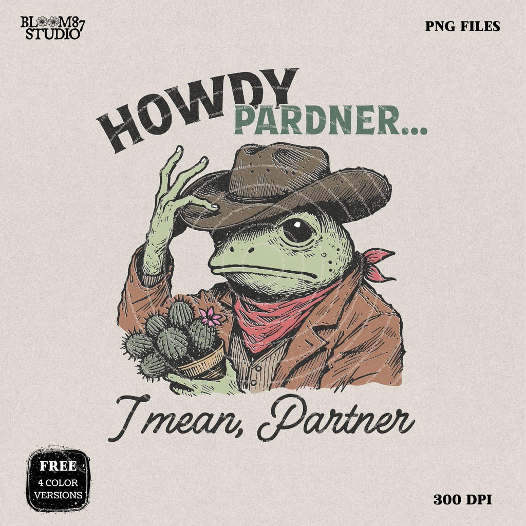 Howdy Pardner Frog Png, Funny Frog, Cowboy Toad, Cowboy Frog Png, Funny Western design for Sublimation, Retro Western Animal Humor Design