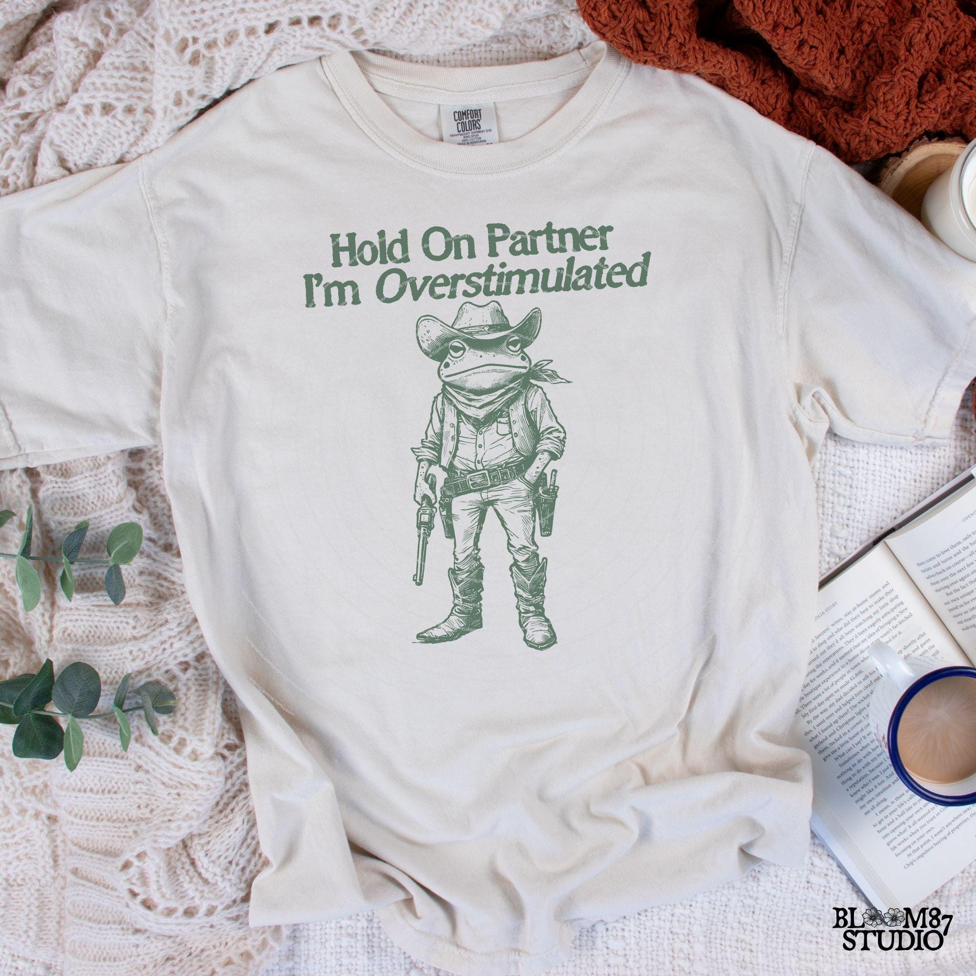 Hold On Partner Frog Png, Overstimulated Cowboy PNG, Funny Frog, Cowboy Toad, Cowboy Frog,Funny Western Design For Sublimation Western Humor