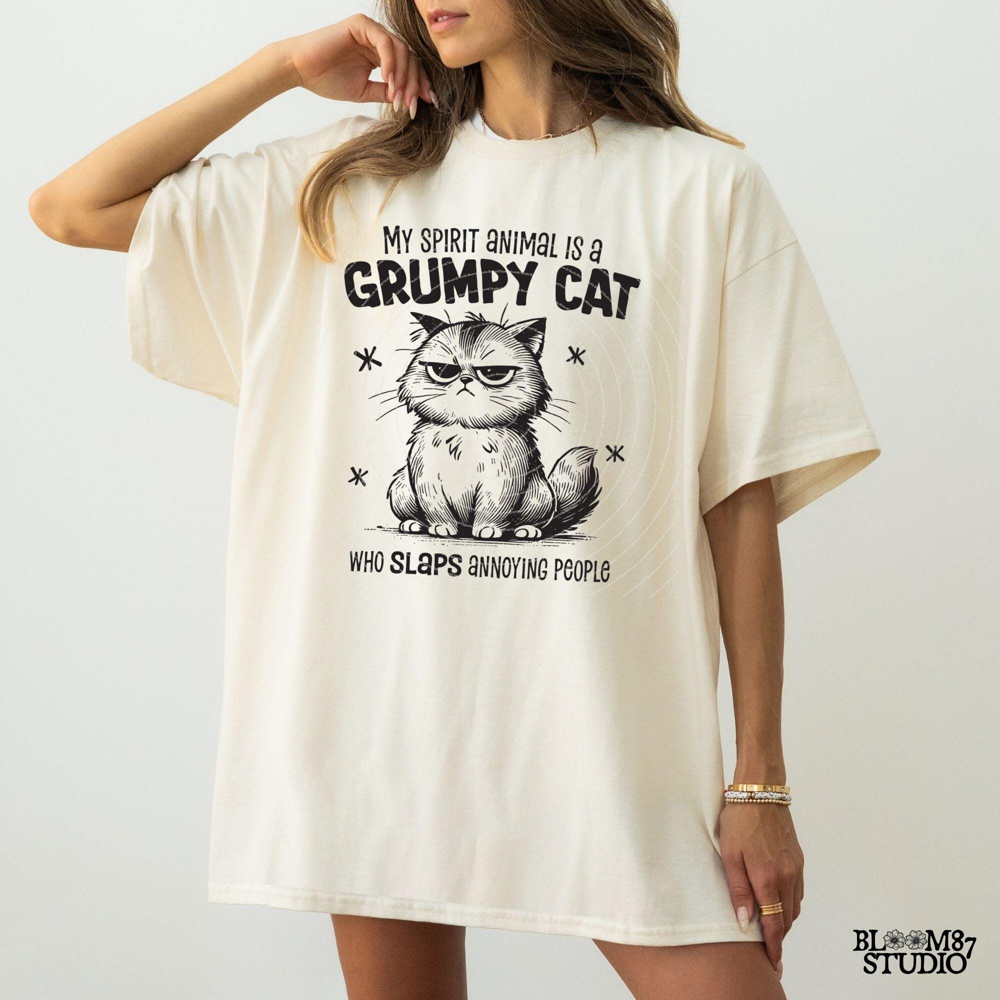 My Spirit Animal Is A Grumpy Cat PNG, Sublimation Digital Download, Angry Cat, Humorous Quote, Cat Lover Art, Sarcastic Saying, Cartoon Cat