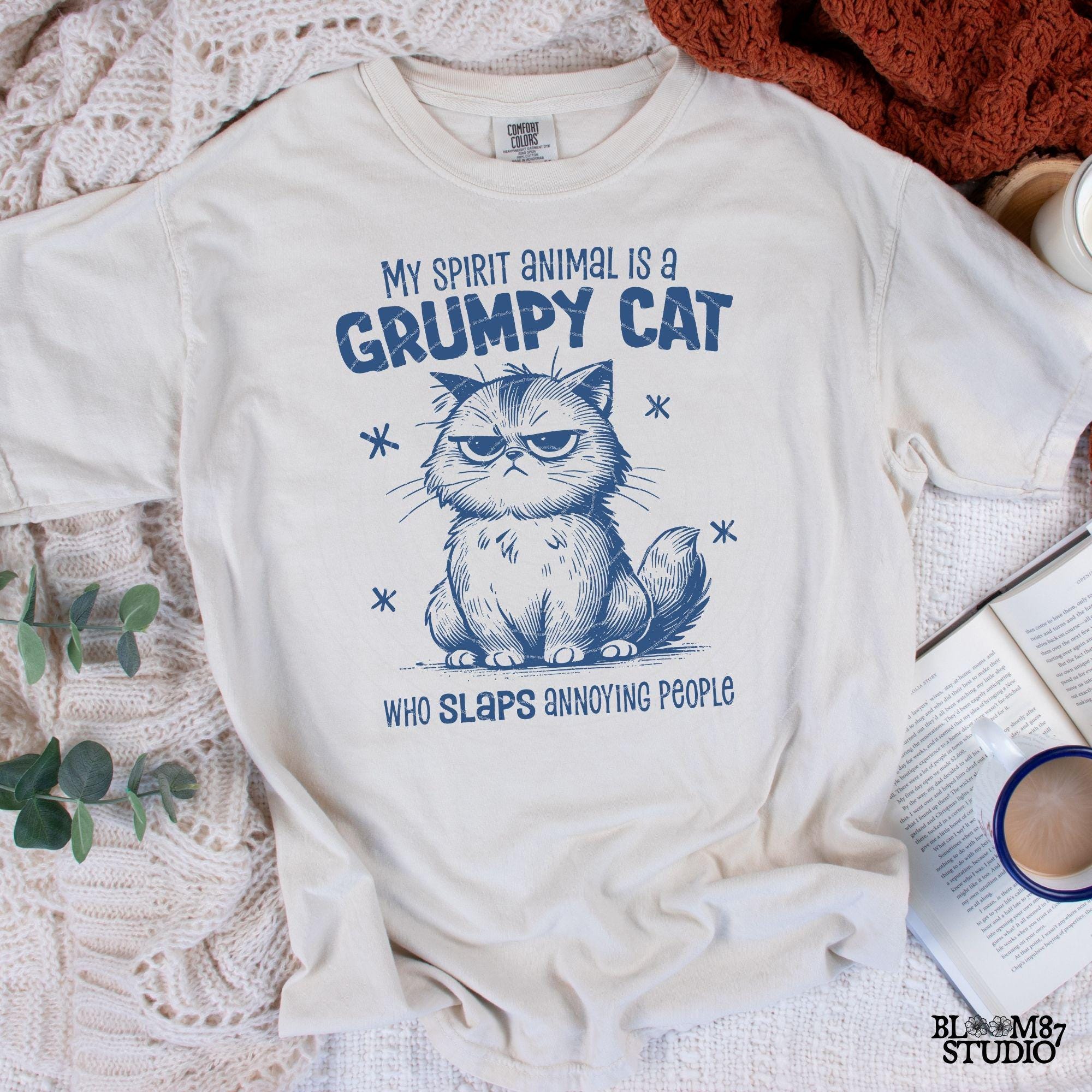 My Spirit Animal Is A Grumpy Cat PNG, Sublimation Digital Download, Angry Cat, Humorous Quote, Cat Lover Art, Sarcastic Saying, Cartoon Cat